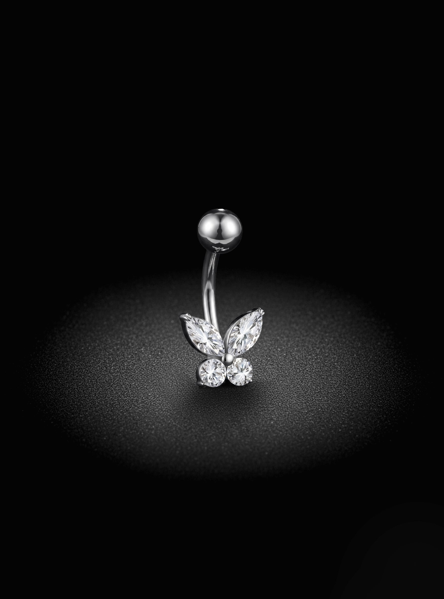 G23 Titanium Internally Threaded Gem Butterfly Navel Bar | 14G Belly Ring | 1pc (Titanium - Plain)