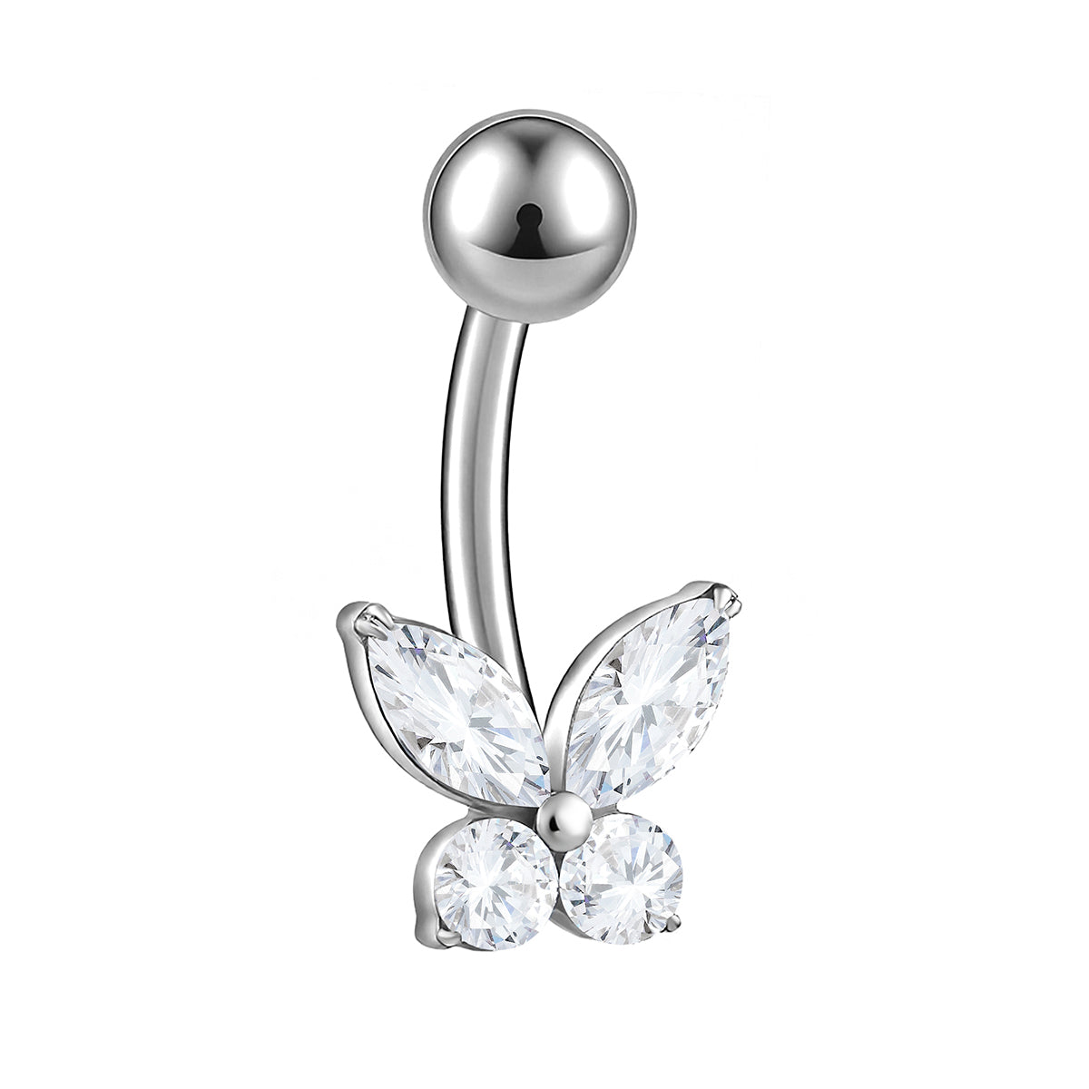 G23 Titanium Internally Threaded Gem Butterfly Navel Bar | 14G Belly Ring | 1pc (Titanium - Plain)