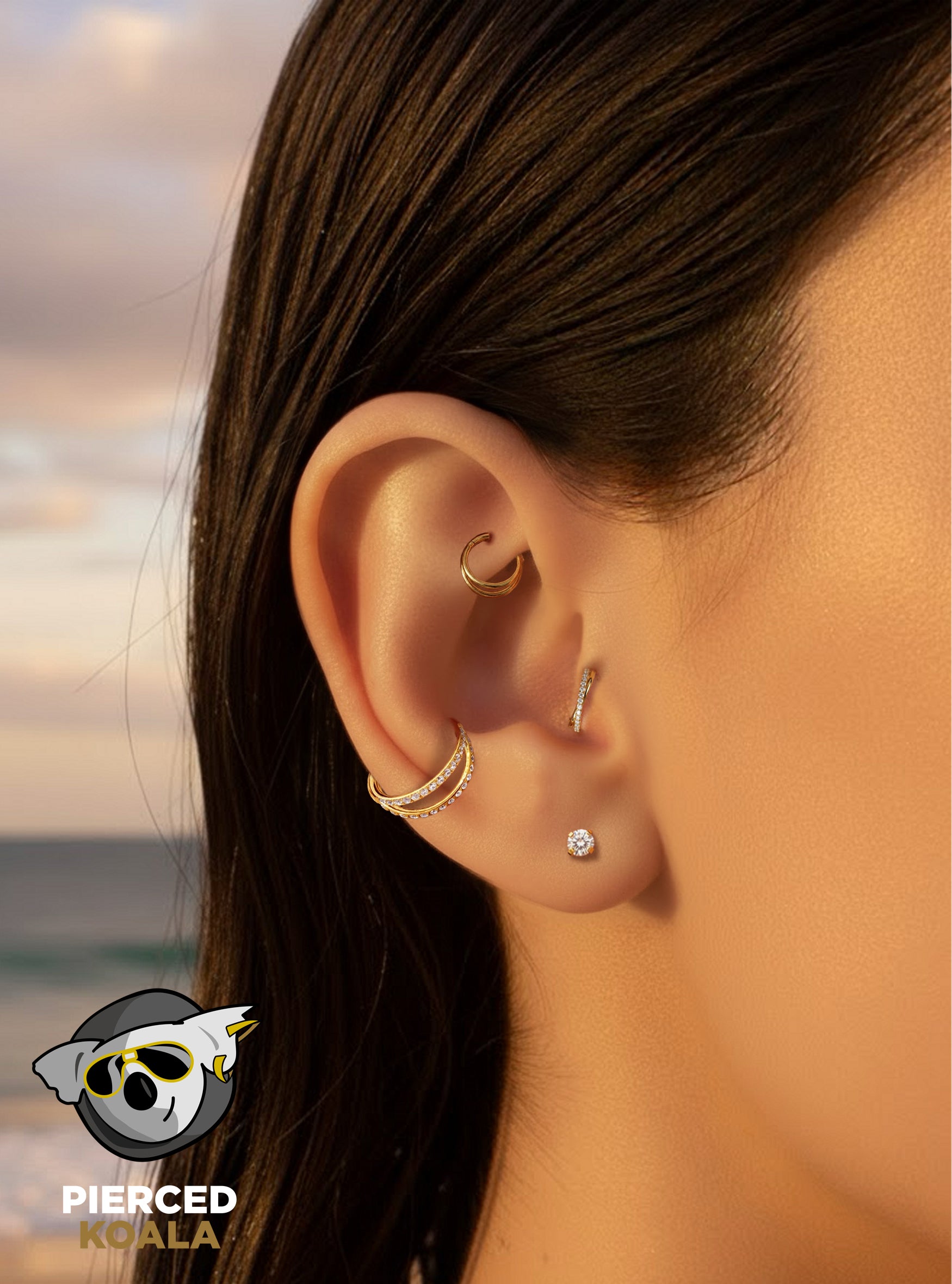 Double Hinged Hoop Gem Segment Ring 2pc (Titanium - Yellow)