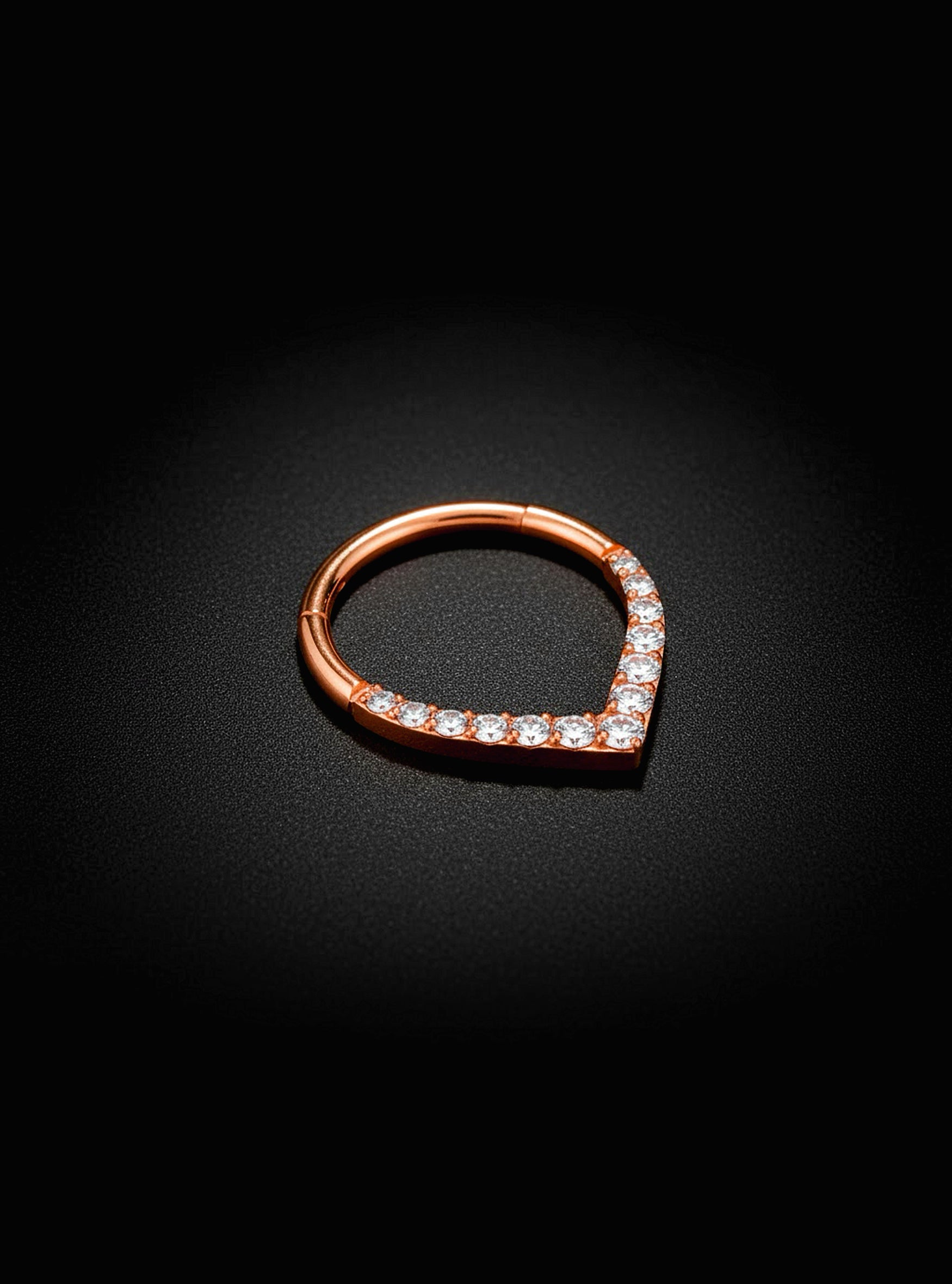 Tear Drop Gem Hinged Hoop Segment Ring 2pc (Titanium - Rose)