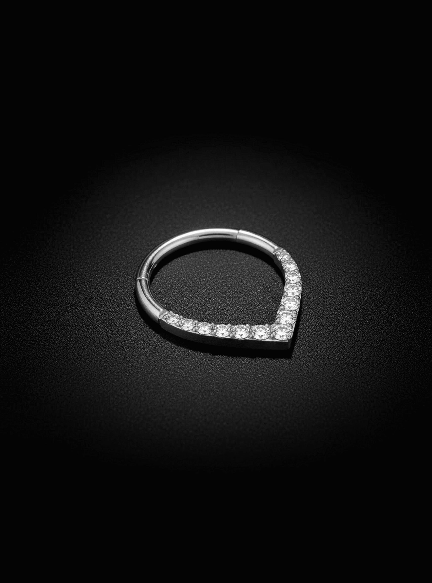 G23 Titanium Tear Drop Gem Hinged Hoop Segment Ring | 16G Body Jewellery | 2pc (Titanium - Plain)
