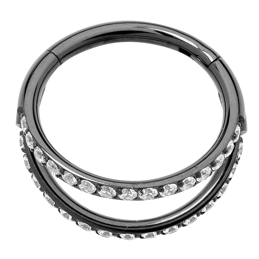Double Hinged Hoop Gem Segment Ring 2pc (Titanium - Black)