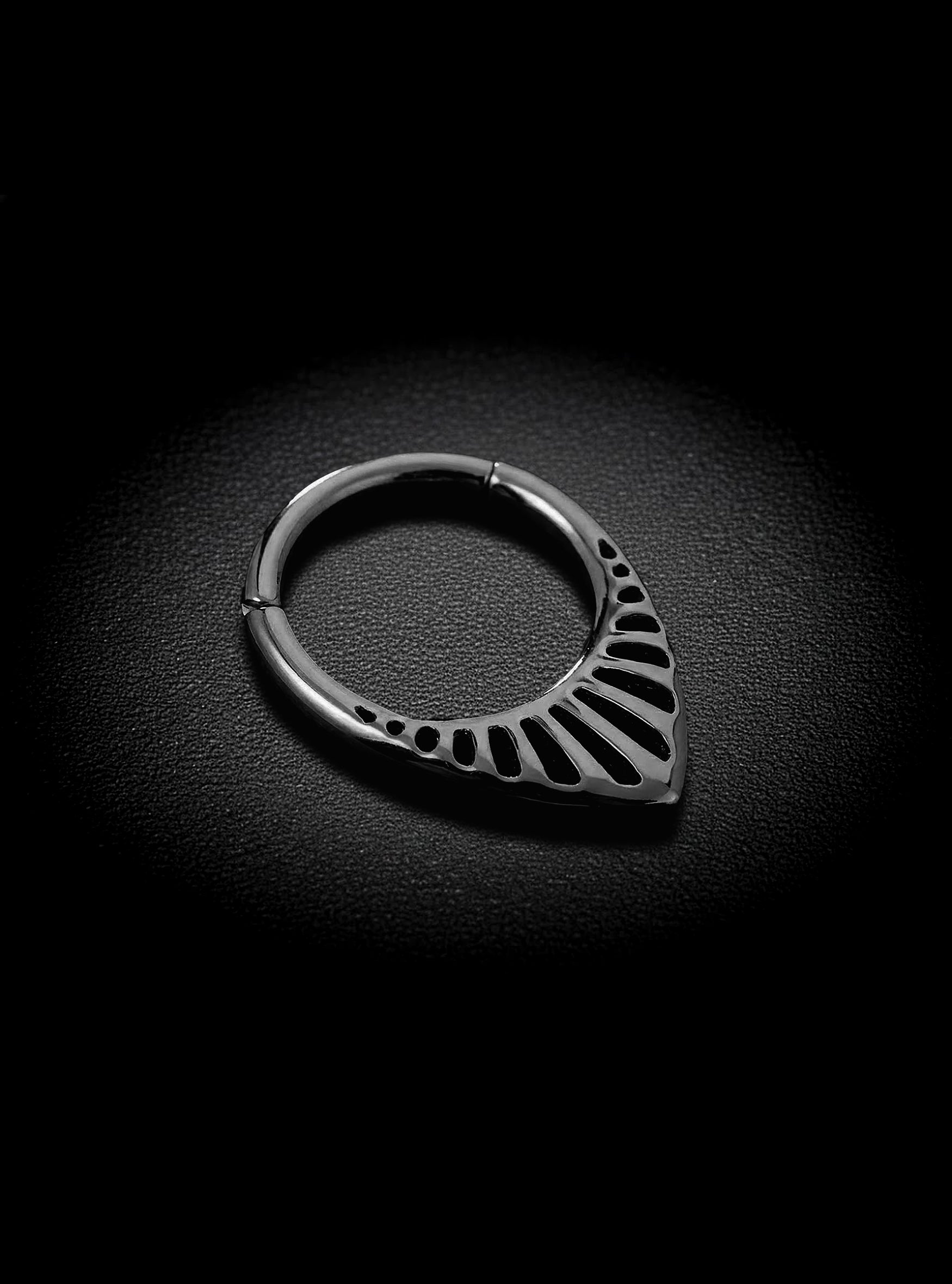 Tear Drop Hinged Hoop Segment Ring 2pc (Titanium - Black)