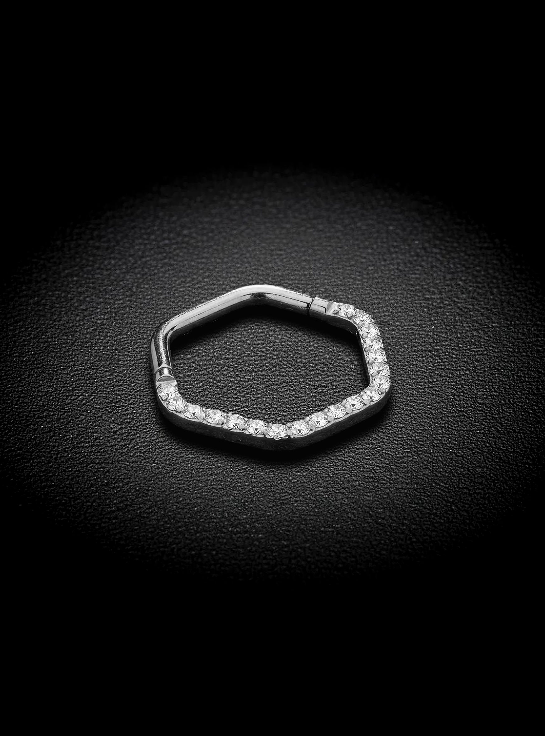 G23 Titanium Hexagonal Gem Hinged Segment Ring | 16G Body Jewellery | 2pc (Titanium - Plain)