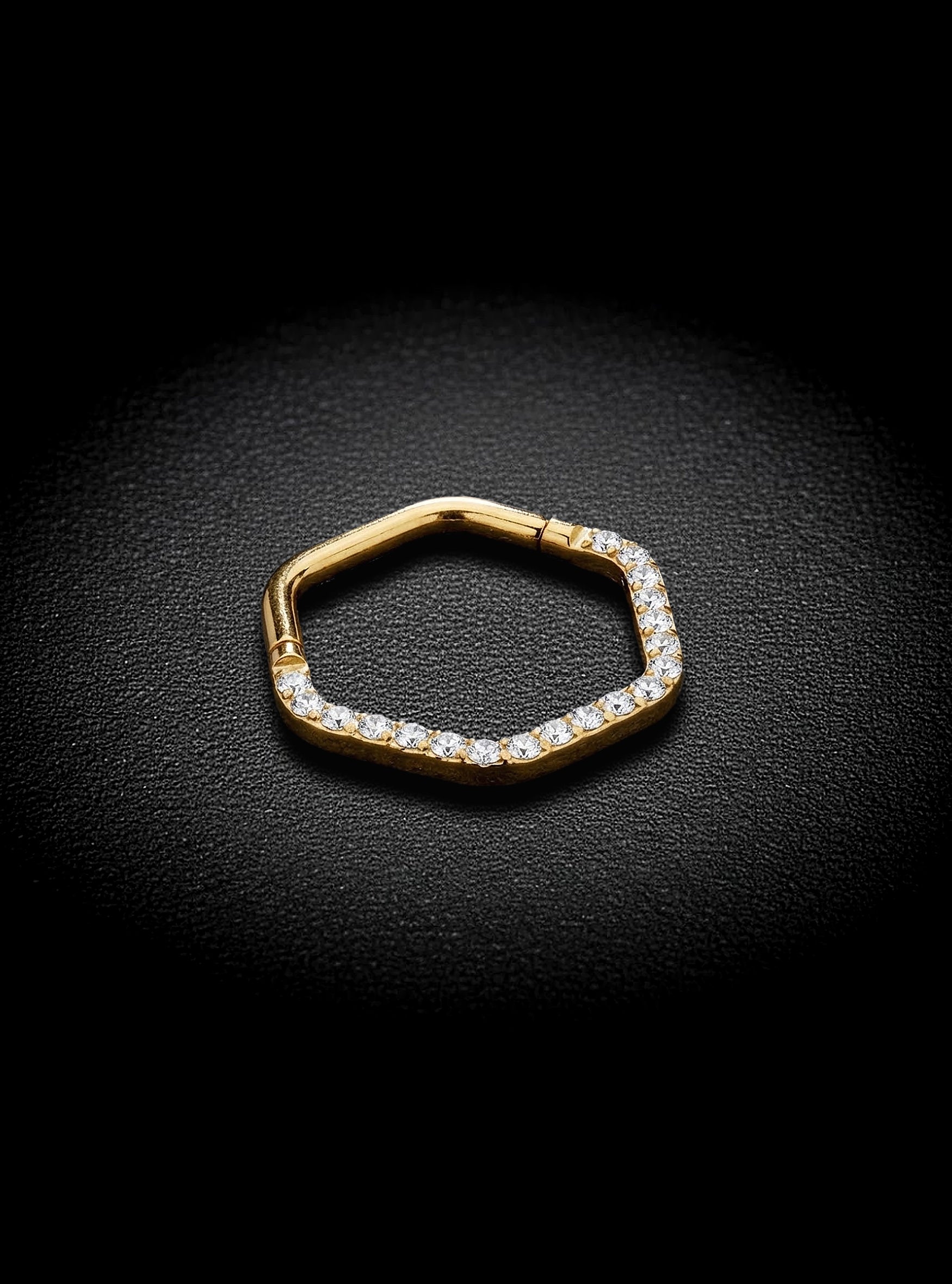 G23 Titanium Hexagonal Gem Hinged Segment Ring | 16G Body Jewellery | 2pc (Titanium - Yellow)