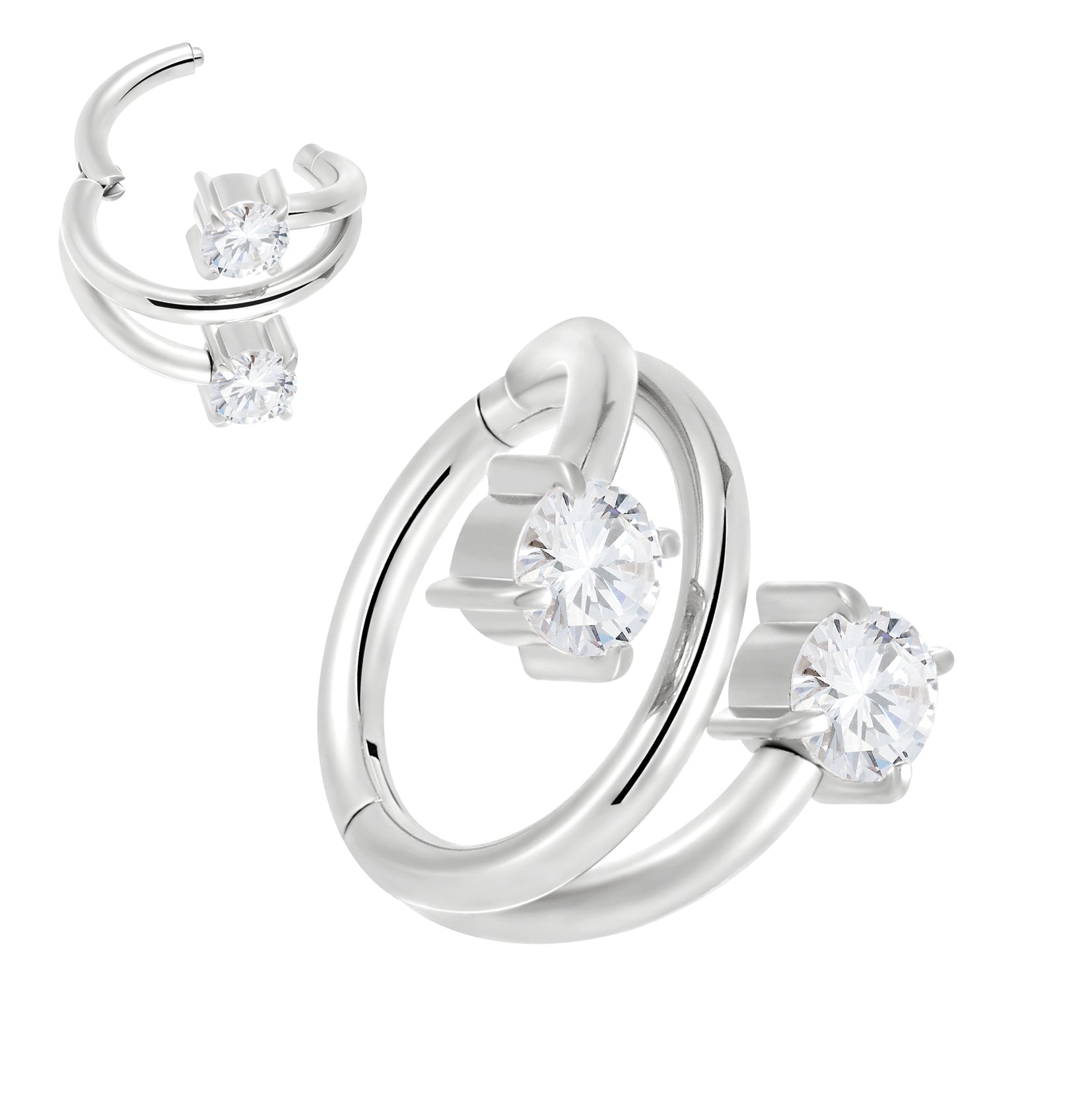 1 Pair 16G Titanium Double Gem Hinged Hoop Sleeper Earrings 8mm 10mm 12mm - Pierced Koala