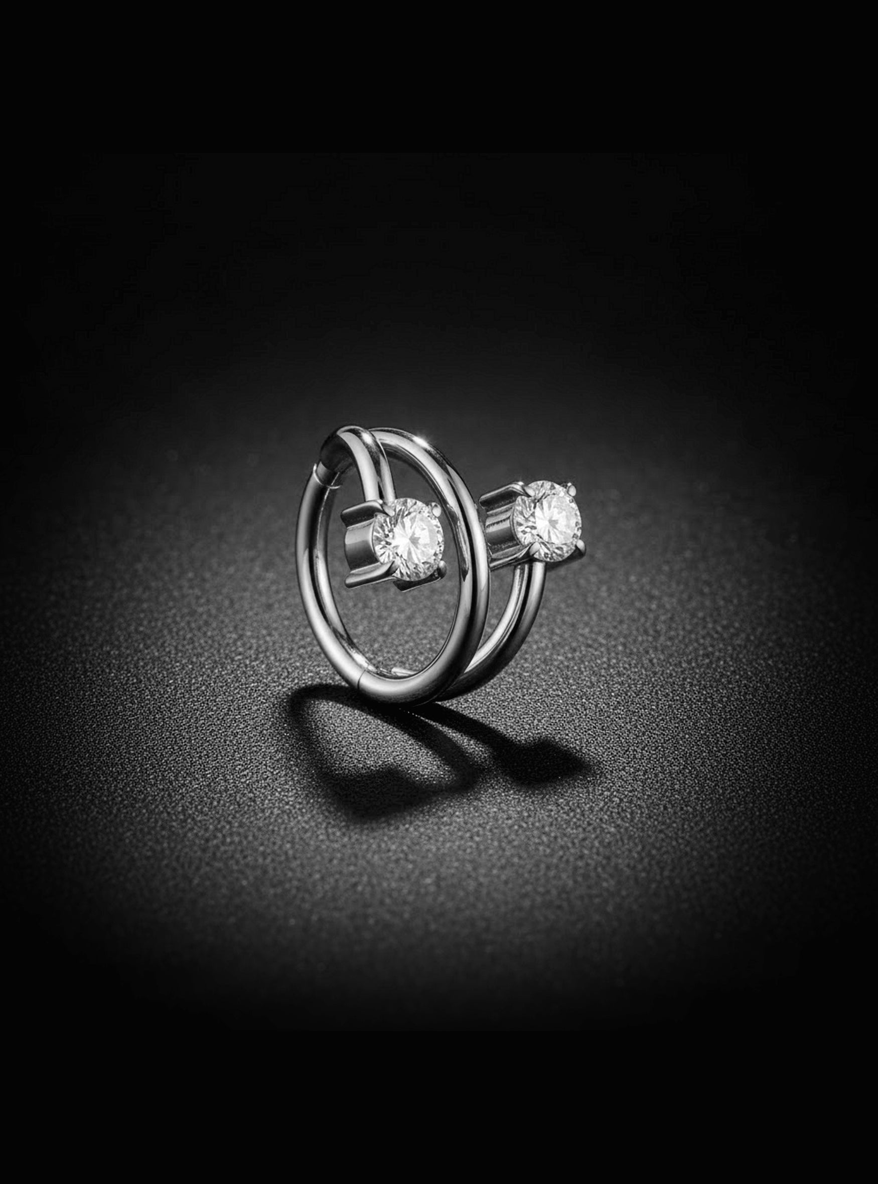 G23 Titanium Double Gem Hinged Segment Ring | 16G Body Jewellery | 2pc (Titanium - Plain)