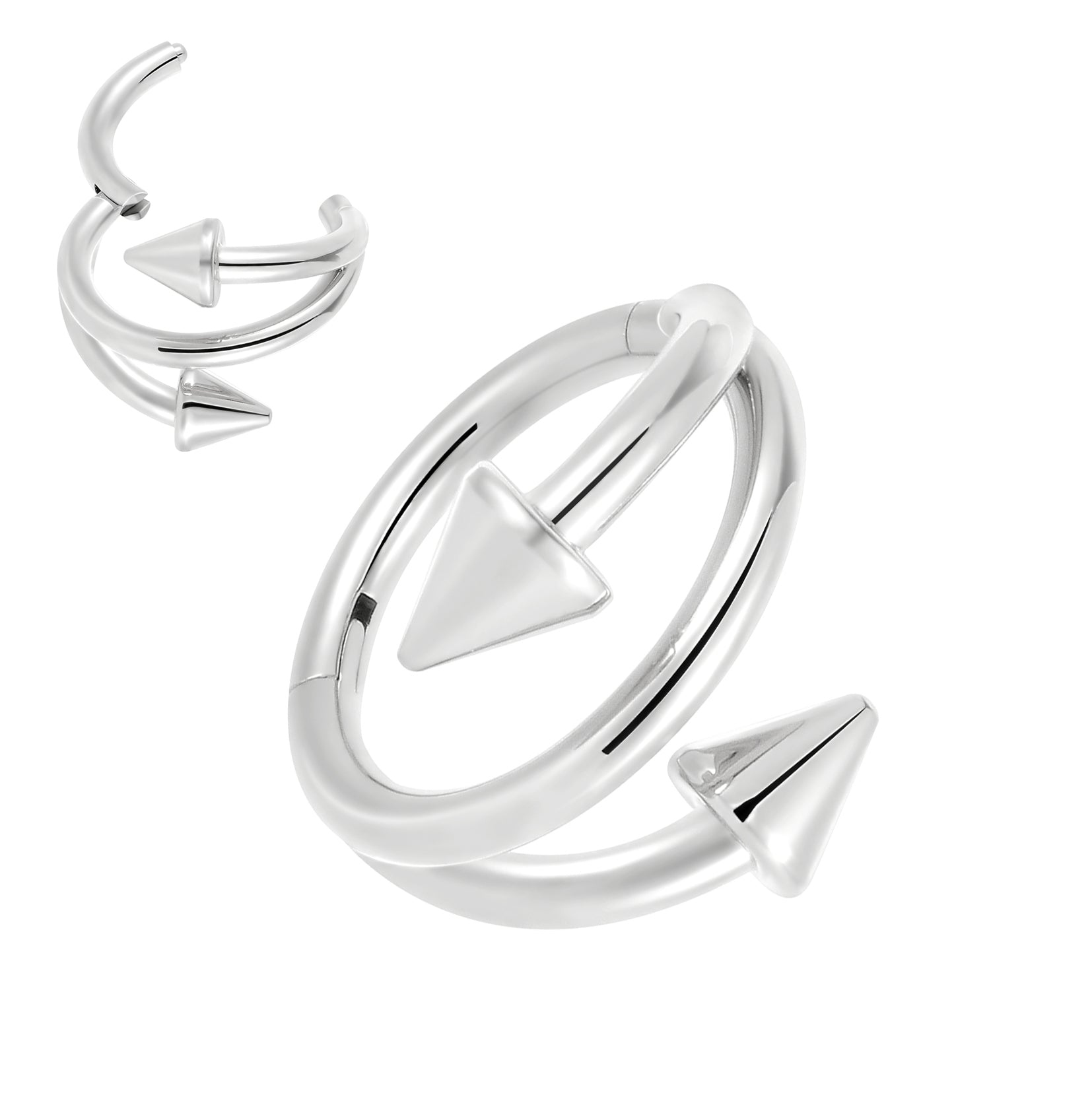 1 Pair 16G Titanium Double Spike Hinged Hoop Sleeper Earrings 8mm 10mm - Pierced Koala