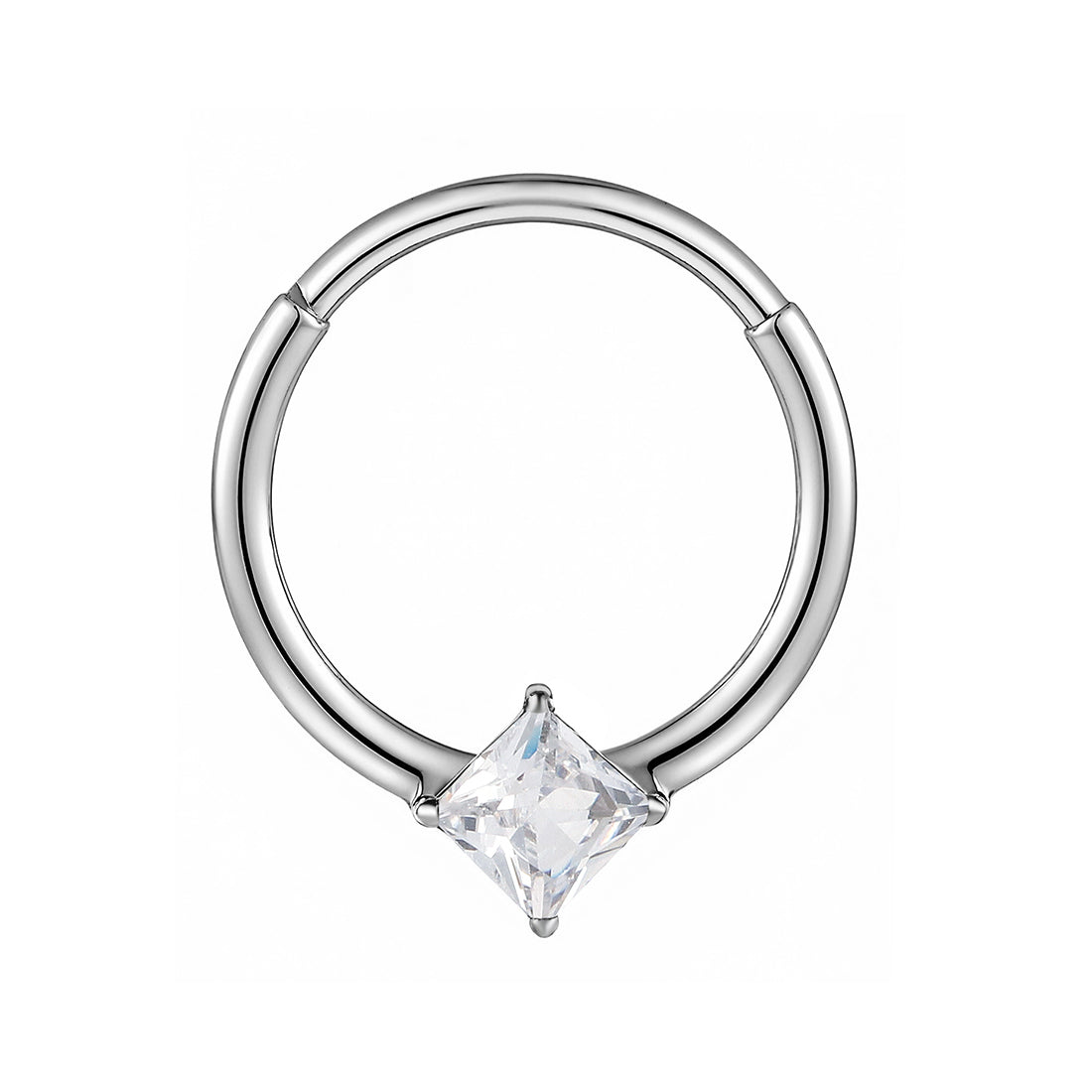 G23 Titanium Princess Cut Gem Segment Ring | 18G 10mm Clicker | 2pc (Titanium - Plain)