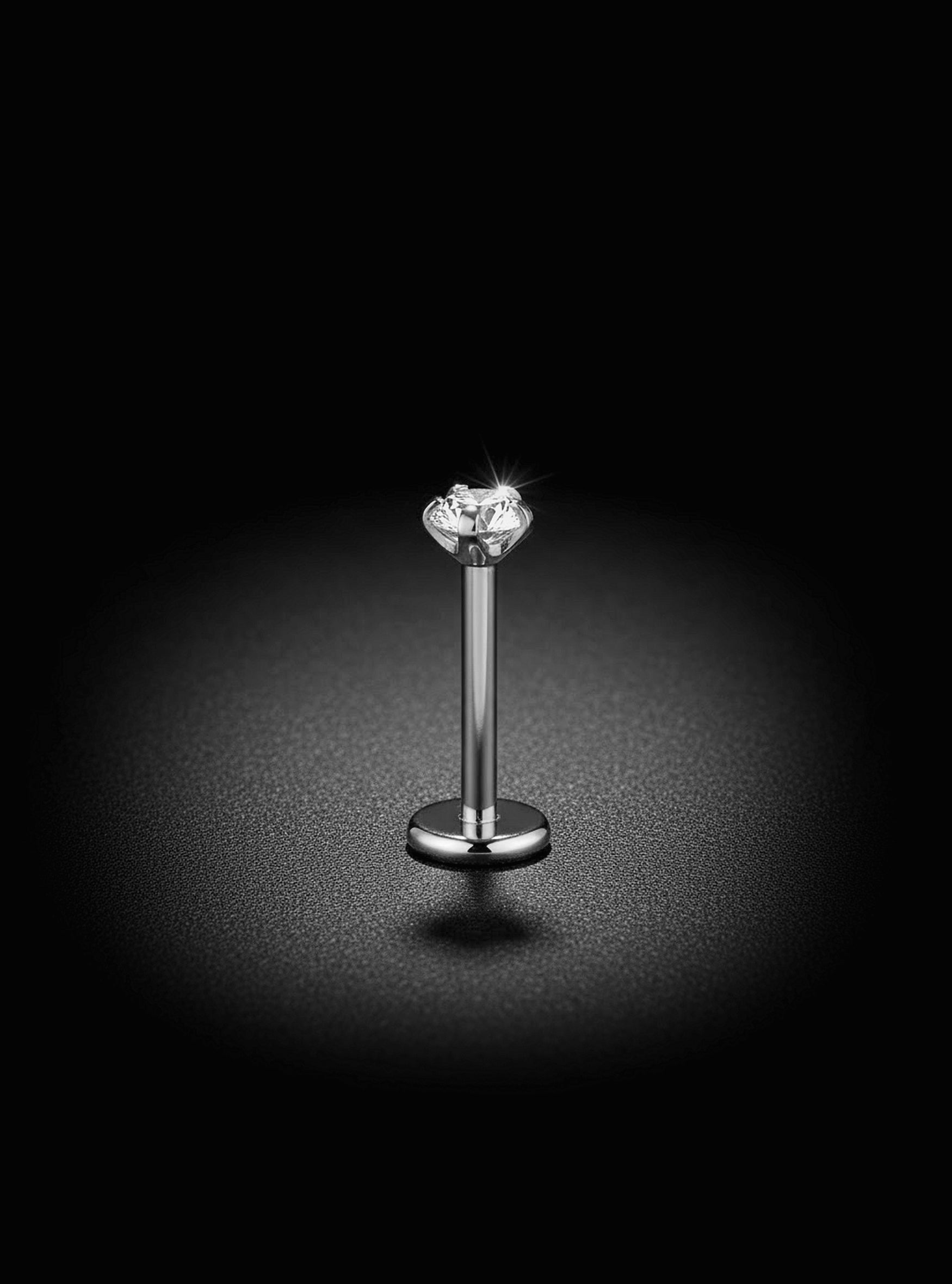 G23 Titanium Internally Threaded Gem Labret Ring | 18G Flat Back Studs | 2pc (Titanium - Plain)