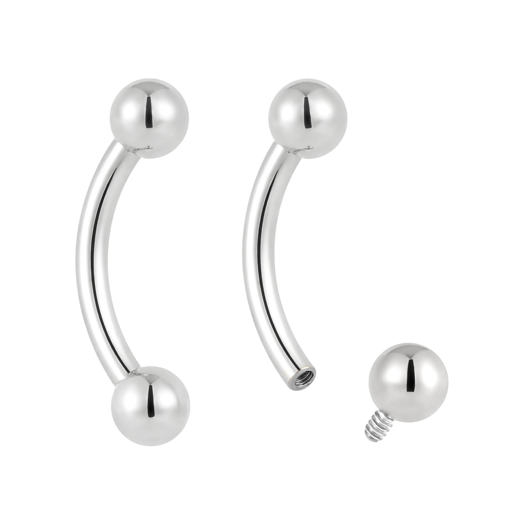 2 Pieces G23 Titanium 16G Internally Threaded Curved Barbell Tongue Nipple Ear Bar Piercing 6mm - 12mm - Pierced Koala