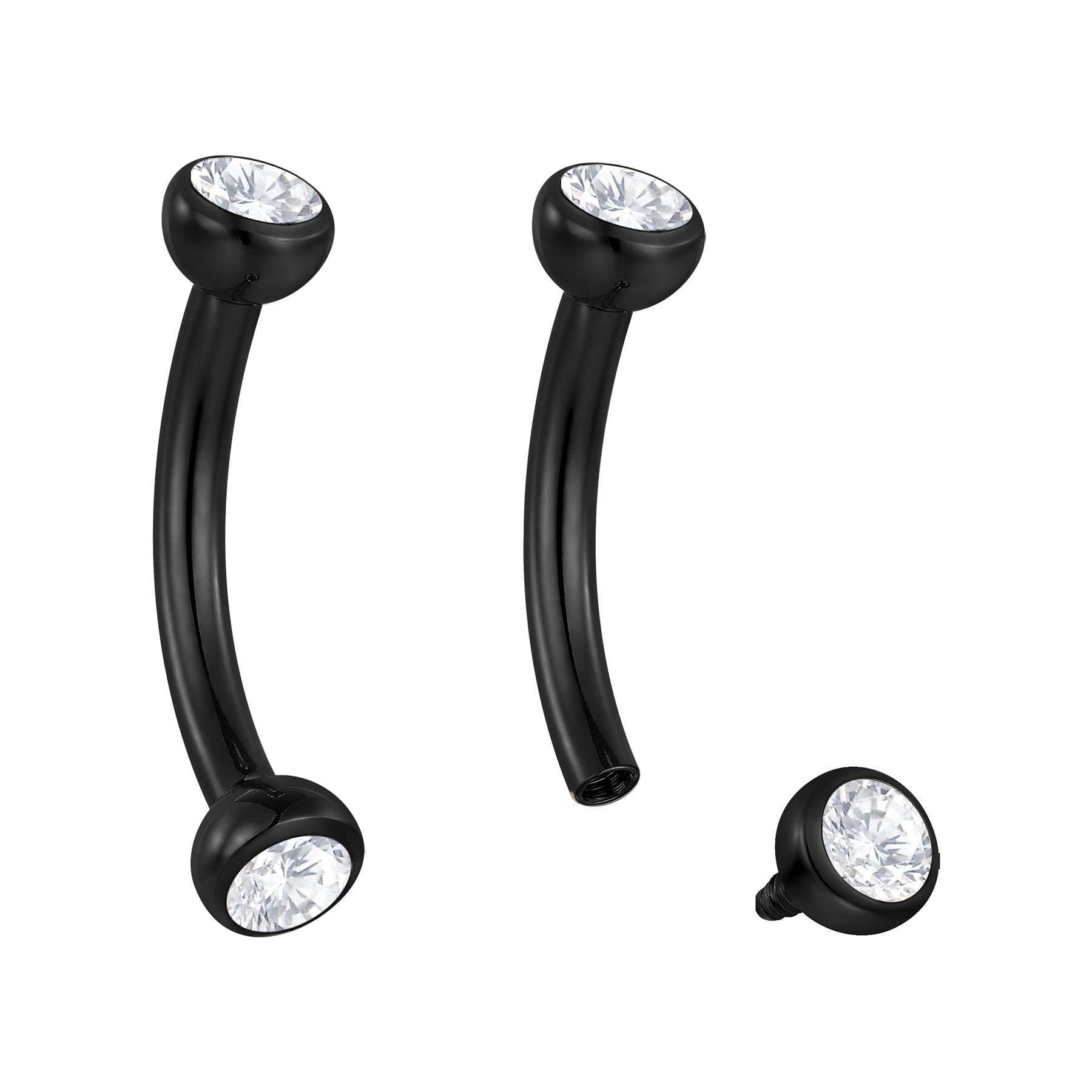 G23 Titanium Gem Curved Barbell | 16G Internally Threaded | 2pc (Titanium - Black)