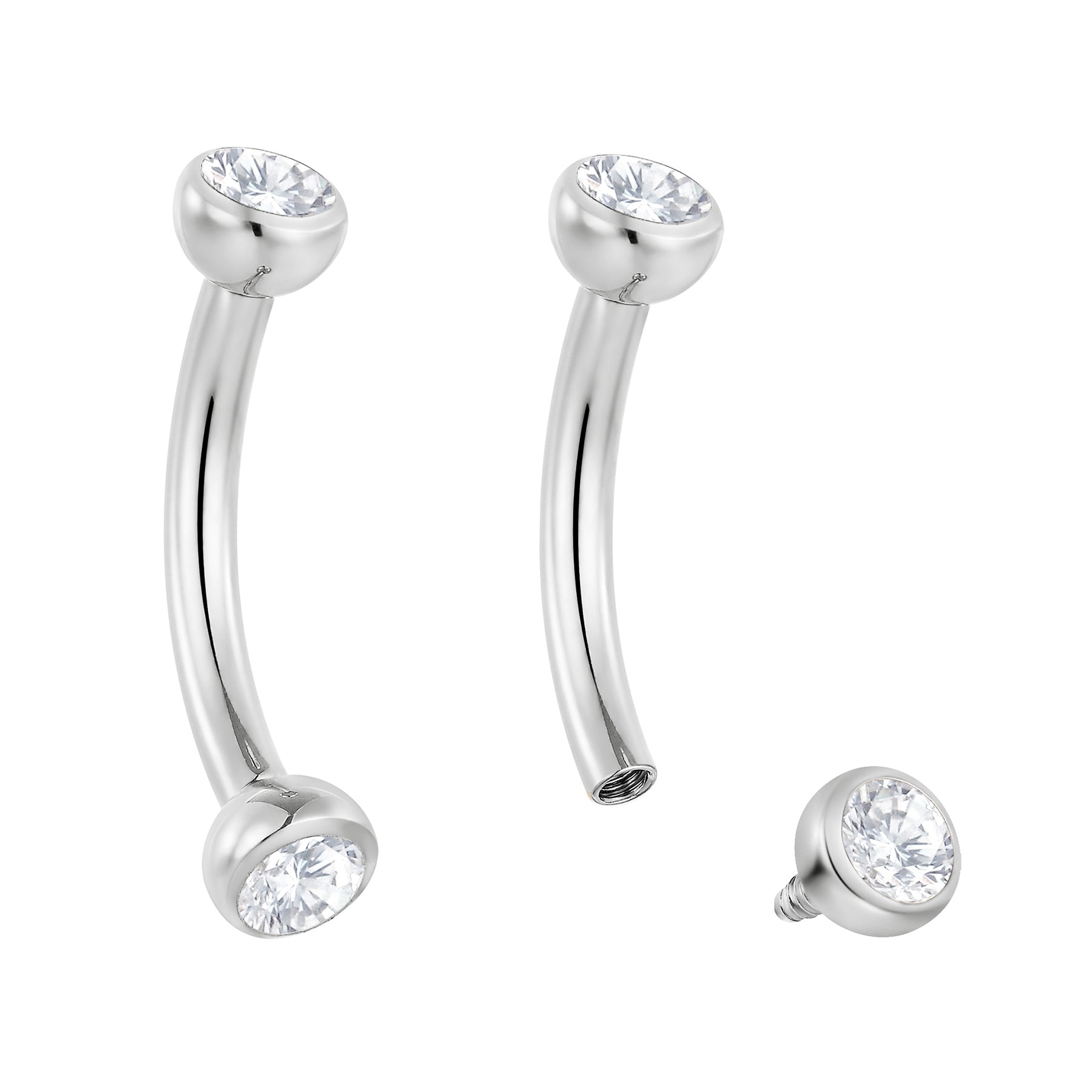 Internally Threaded Gem Curved Barbell 2pc (Titanium - Plain)