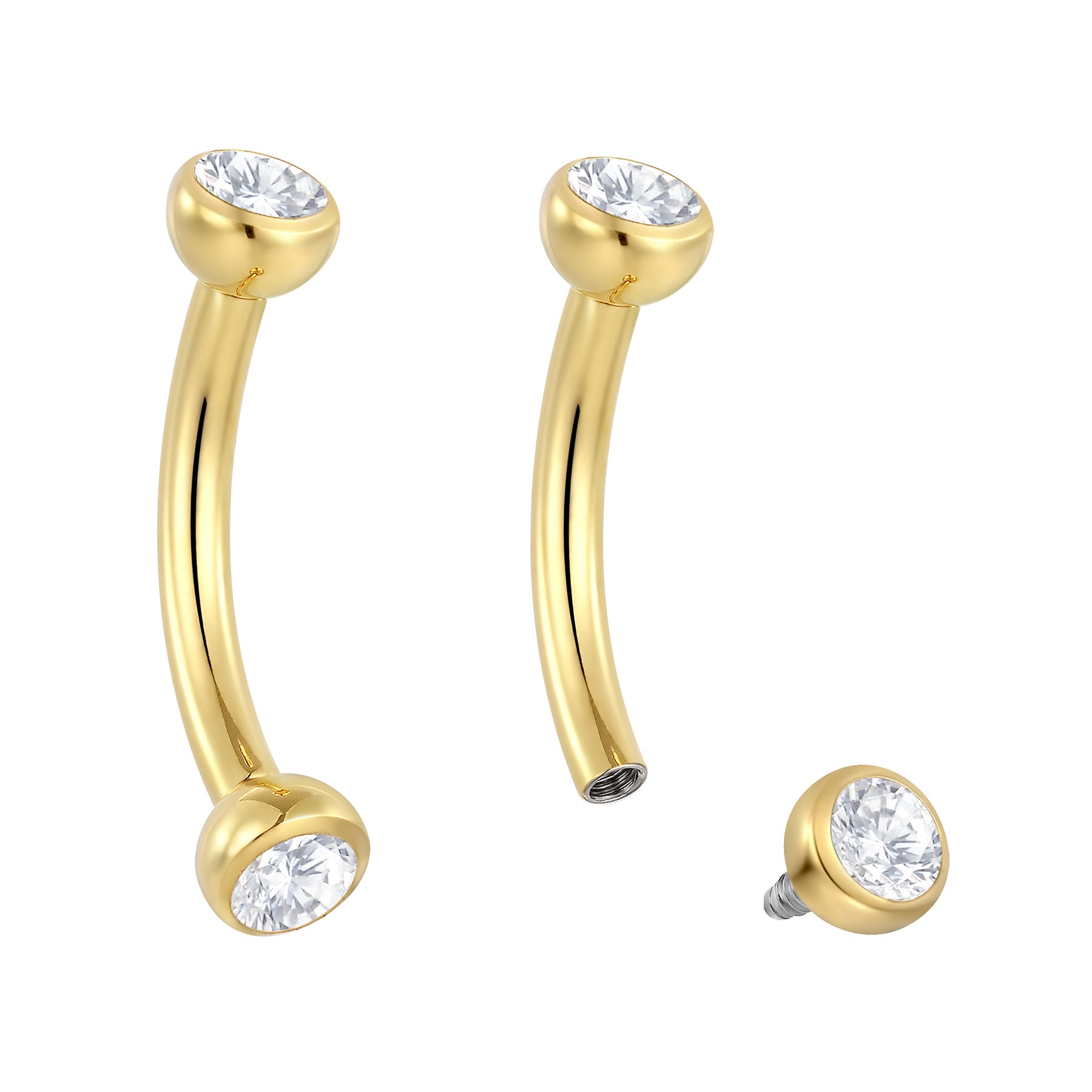G23 Titanium Gem Curved Barbell | 16G Internally Threaded | 2pc (Titanium - Yellow)