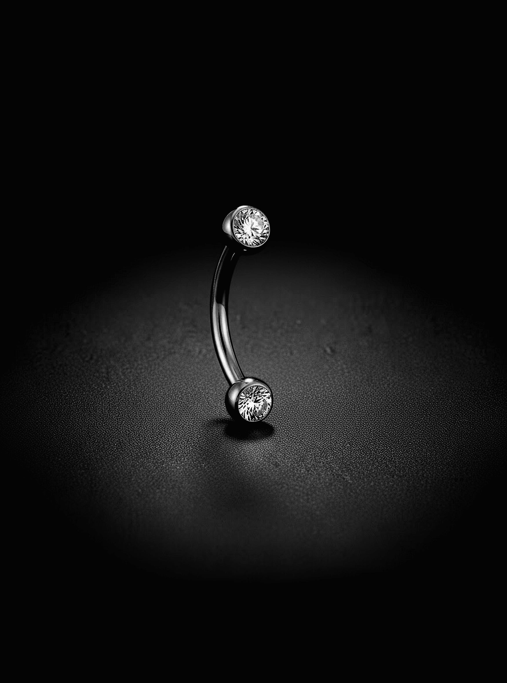 G23 Titanium Gem Curved Barbell | 16G Internally Threaded | 2pc (Titanium - Black)
