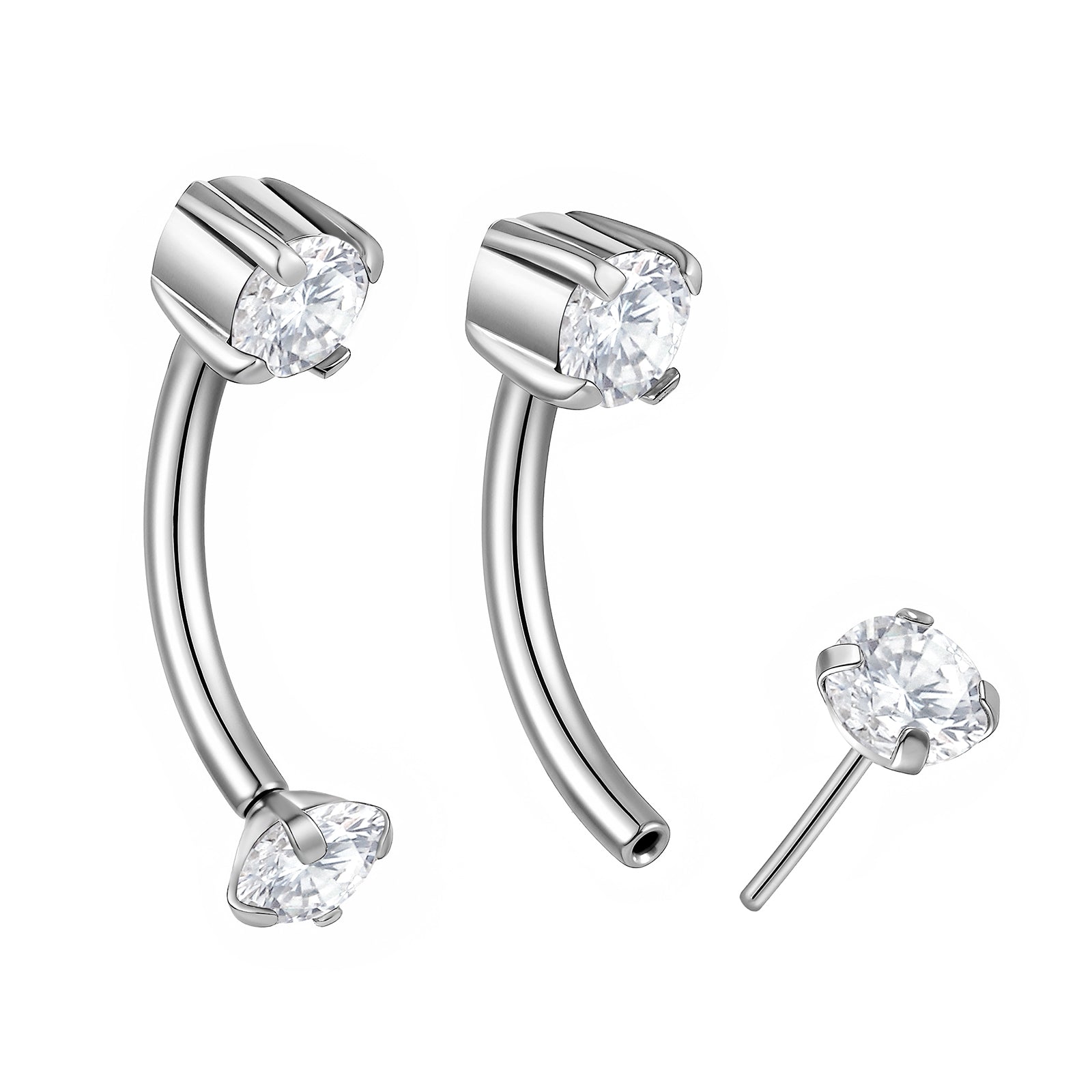 G23 Titanium Threadless Gem Curved Barbell | 16G 8mm | 2pc (Titanium - Plain)