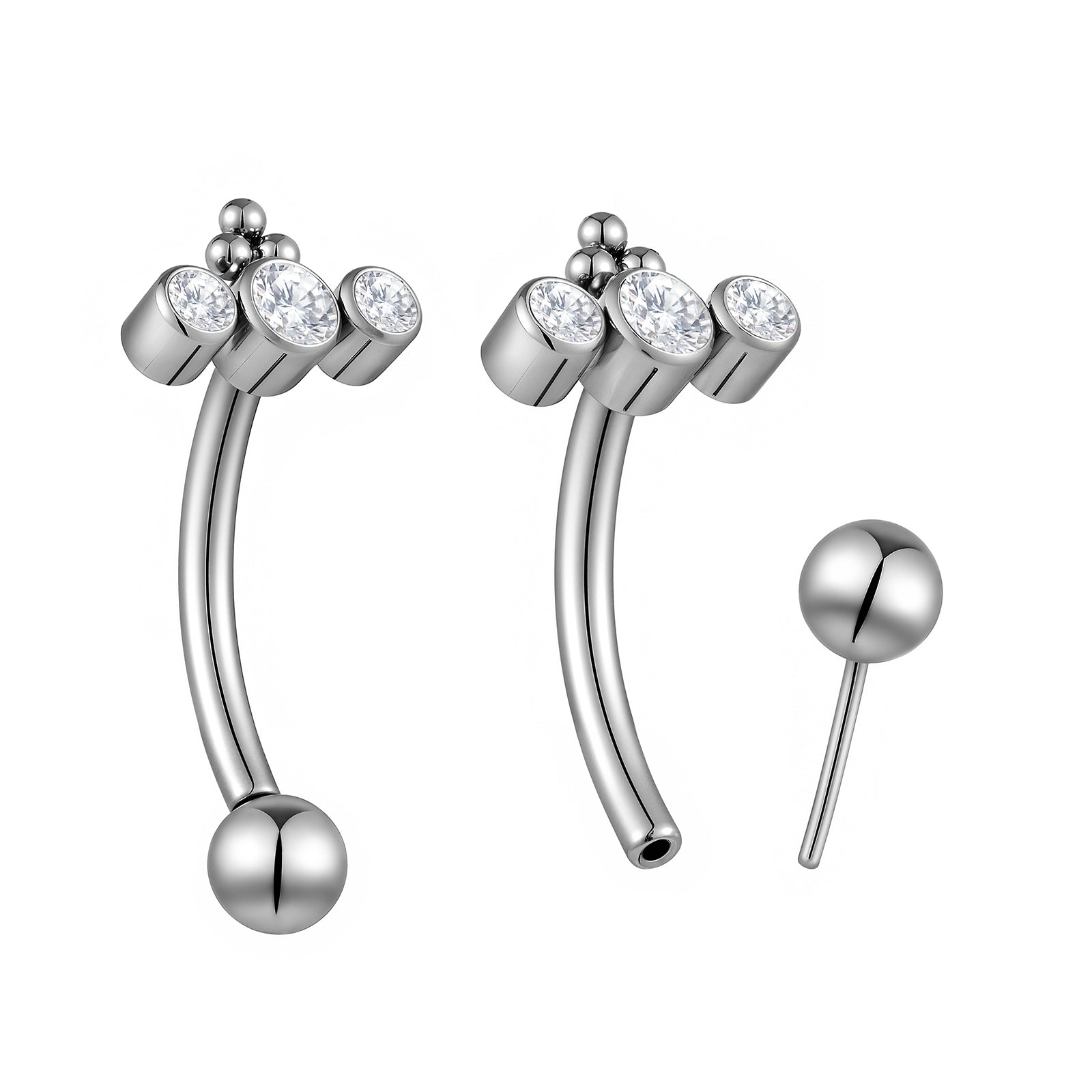 Threadless Gem Curved Barbell 2pc (Titanium - Plain)