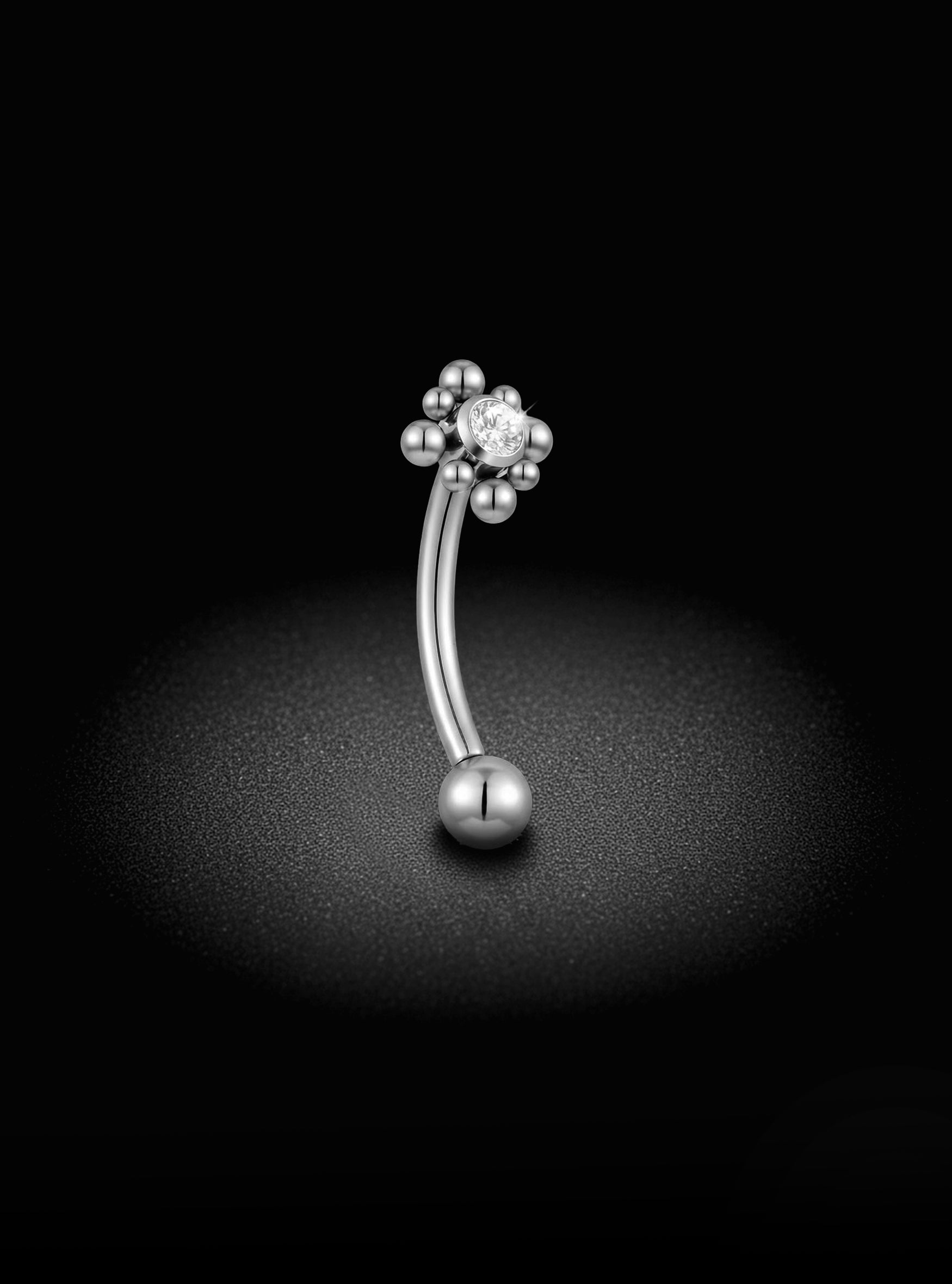Threadless Flower Gem Curved Barbell 2pc (Titanium - Plain)