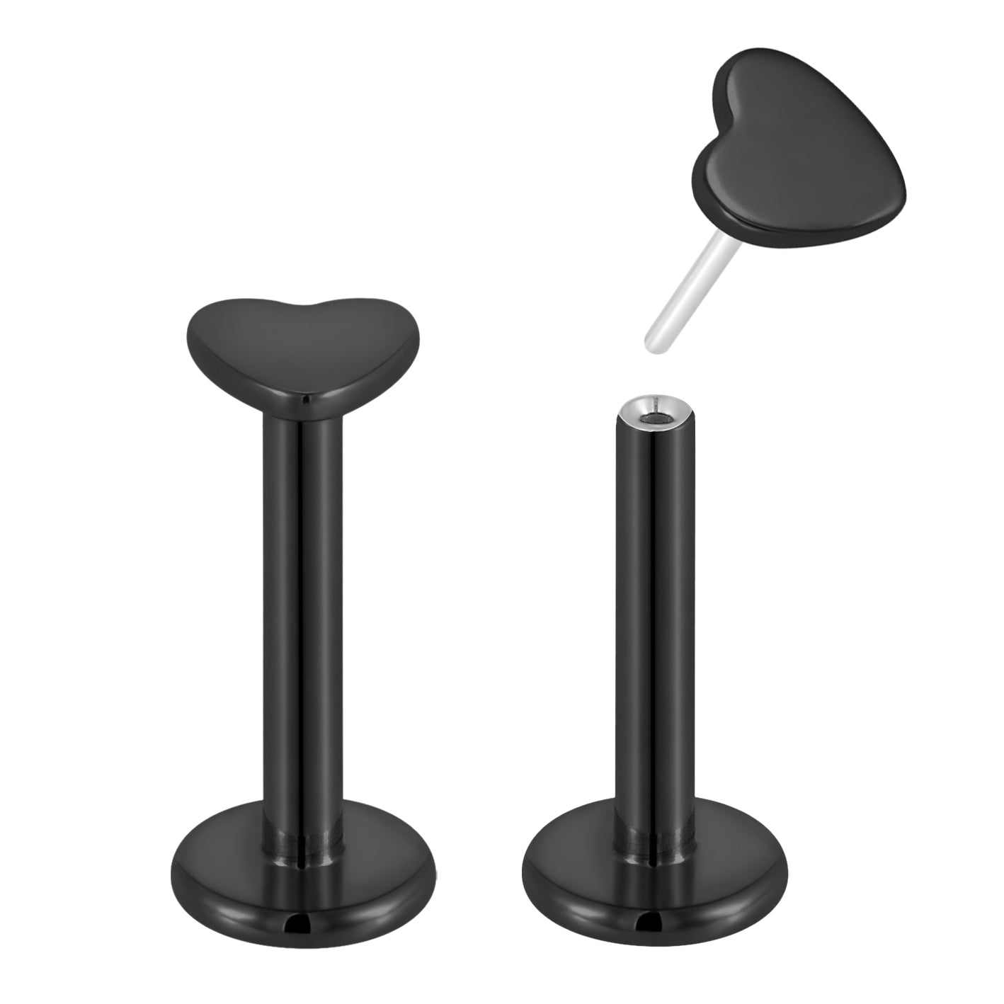 Threadless Heart Labret 2pc (Titanium - Black)