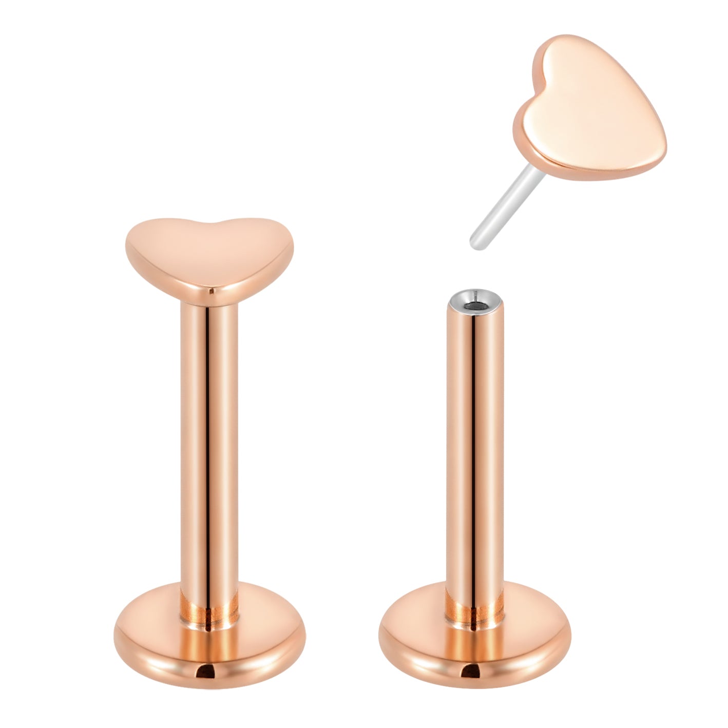 Threadless Heart Labret 2pc (Titanium - Rose)