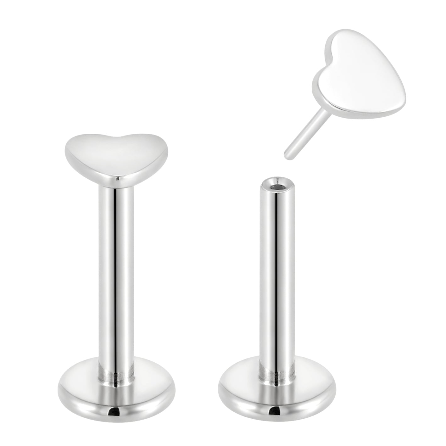 2 Pieces 16G Titanium Threadless Heart Labret Tragus Lip Monroe Nose Stud 8mm - Pierced Koala
