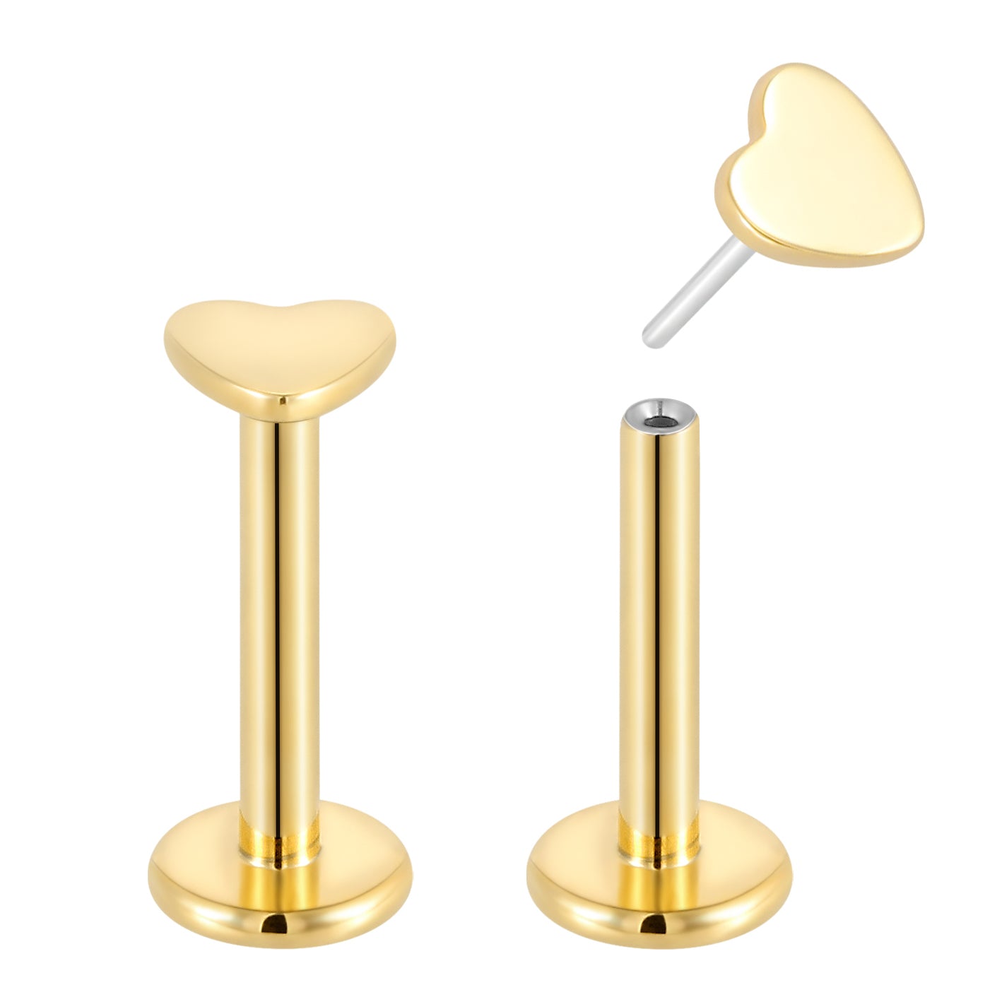 Threadless Heart Labret 2pc (Titanium - Yellow)