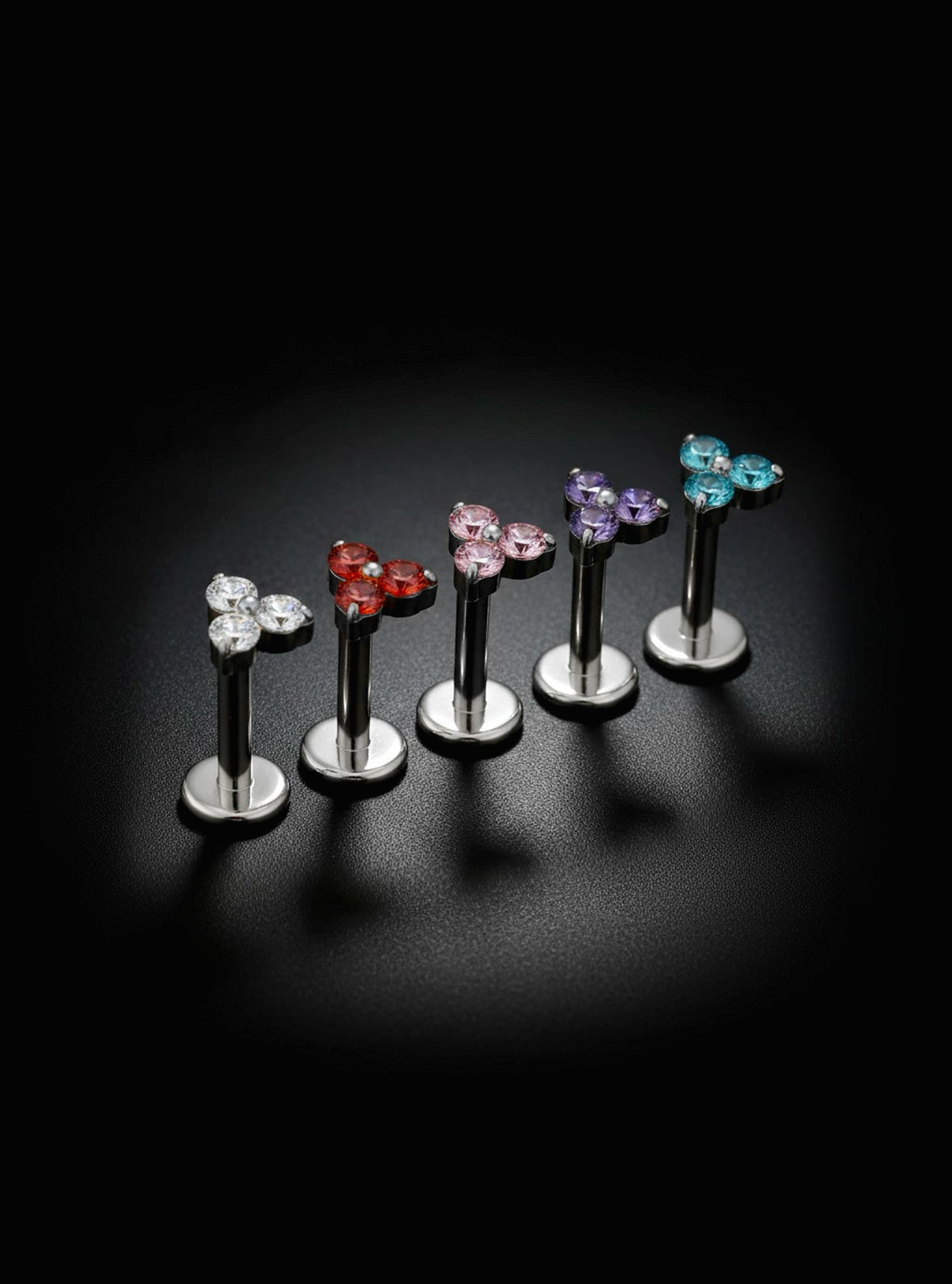 G23 Titanium Internally Threaded 3 Gem Labret | 16G Body Jewellery | 2pc (Titanium - Plain)