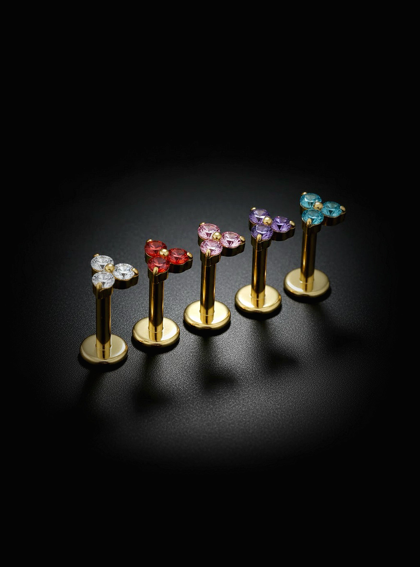 G23 Titanium Internally Threaded 3 Gem Labret | 16G Body Jewellery | 2pc (Titanium - Yellow)