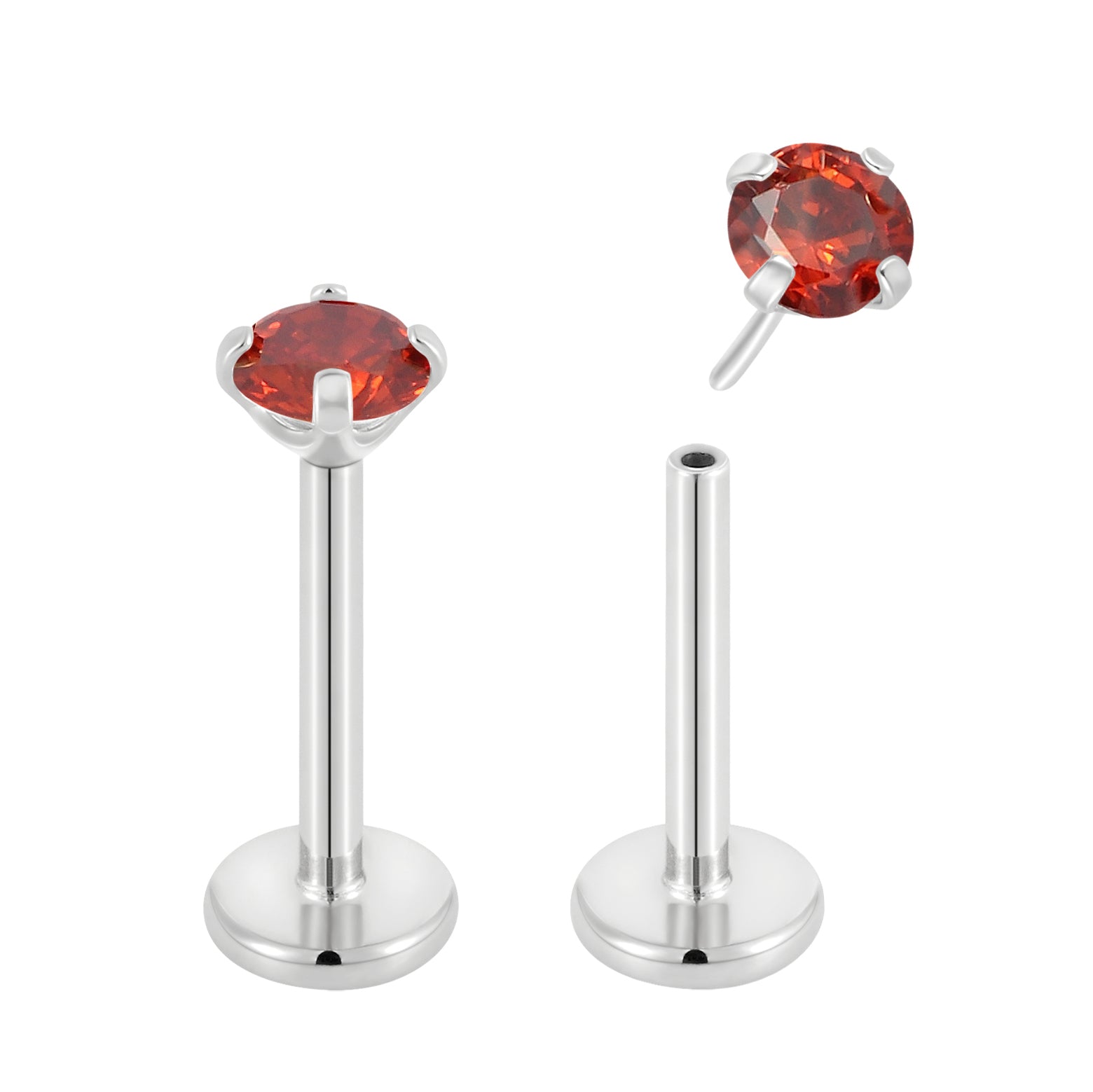2 Pieces 18G Titanium Threadless Birthstone Gem Labret Tragus Lip Monroe Nose Stud 8mm - Pierced Koala