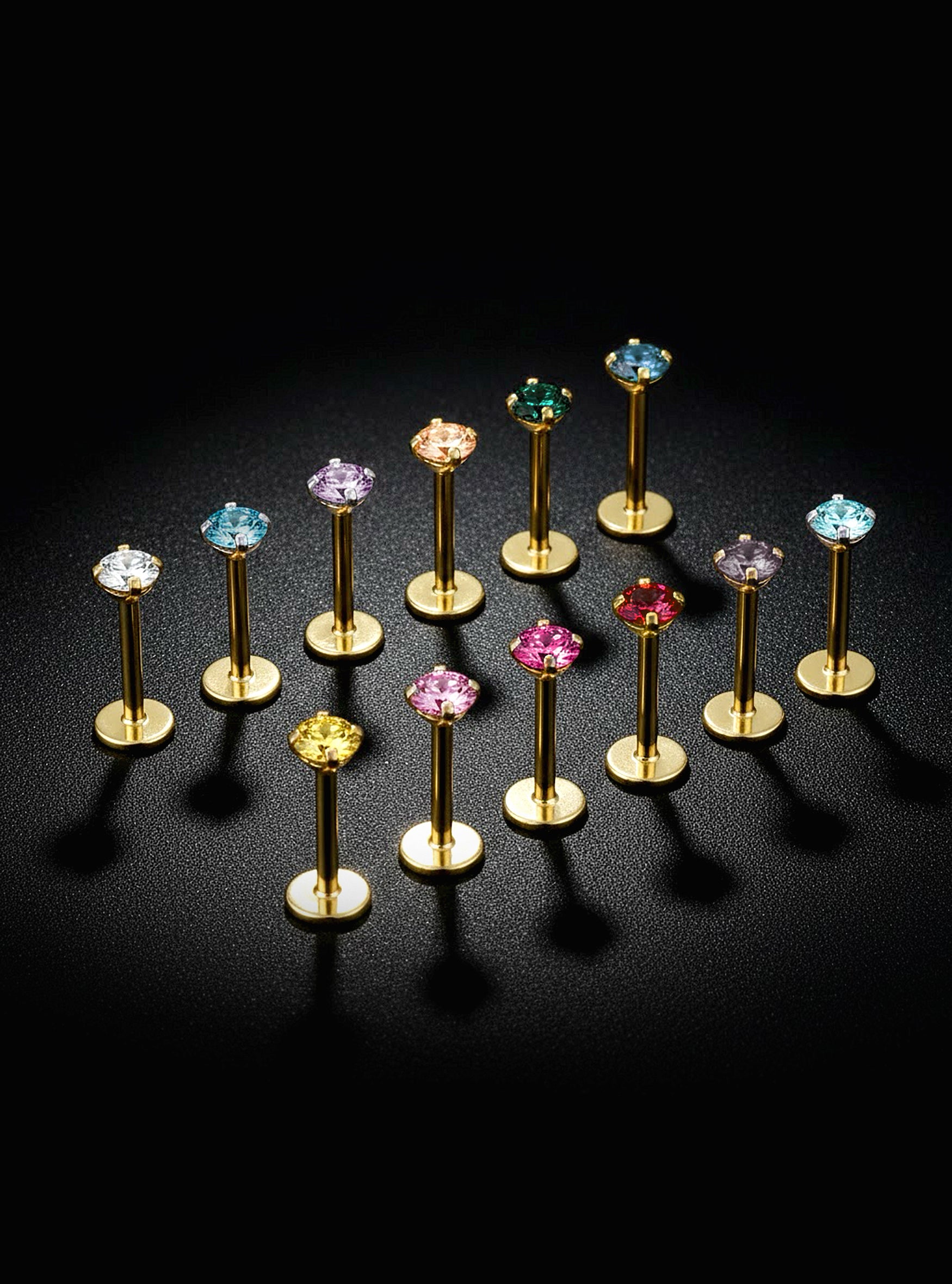 Threadless Birthstone Gem Labret 2pc (Titanium - Yellow)