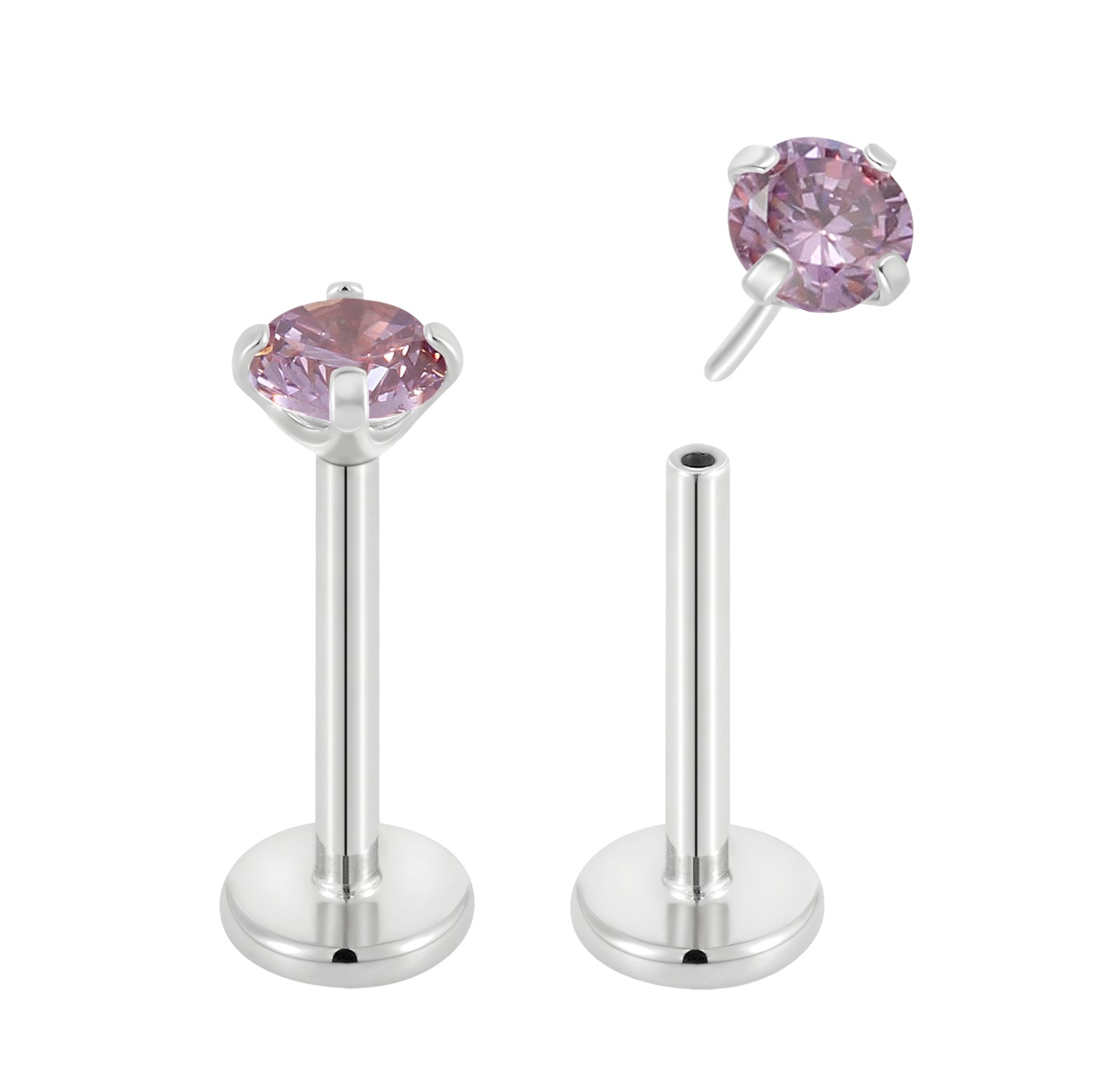 2 Pieces 18G Titanium Threadless Birthstone Gem Labret Tragus Lip Monroe Nose Stud 8mm - Pierced Koala