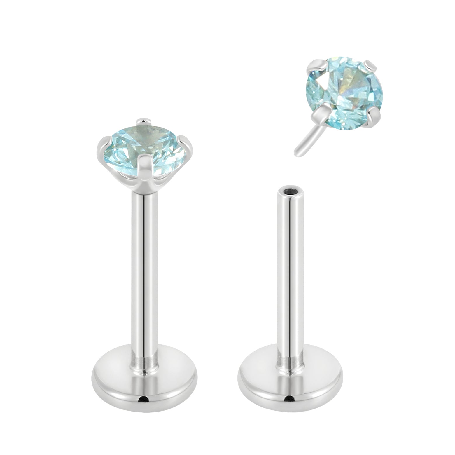 2 Pieces 18G Titanium Threadless Birthstone Gem Labret Tragus Lip Monroe Nose Stud 8mm - Pierced Koala