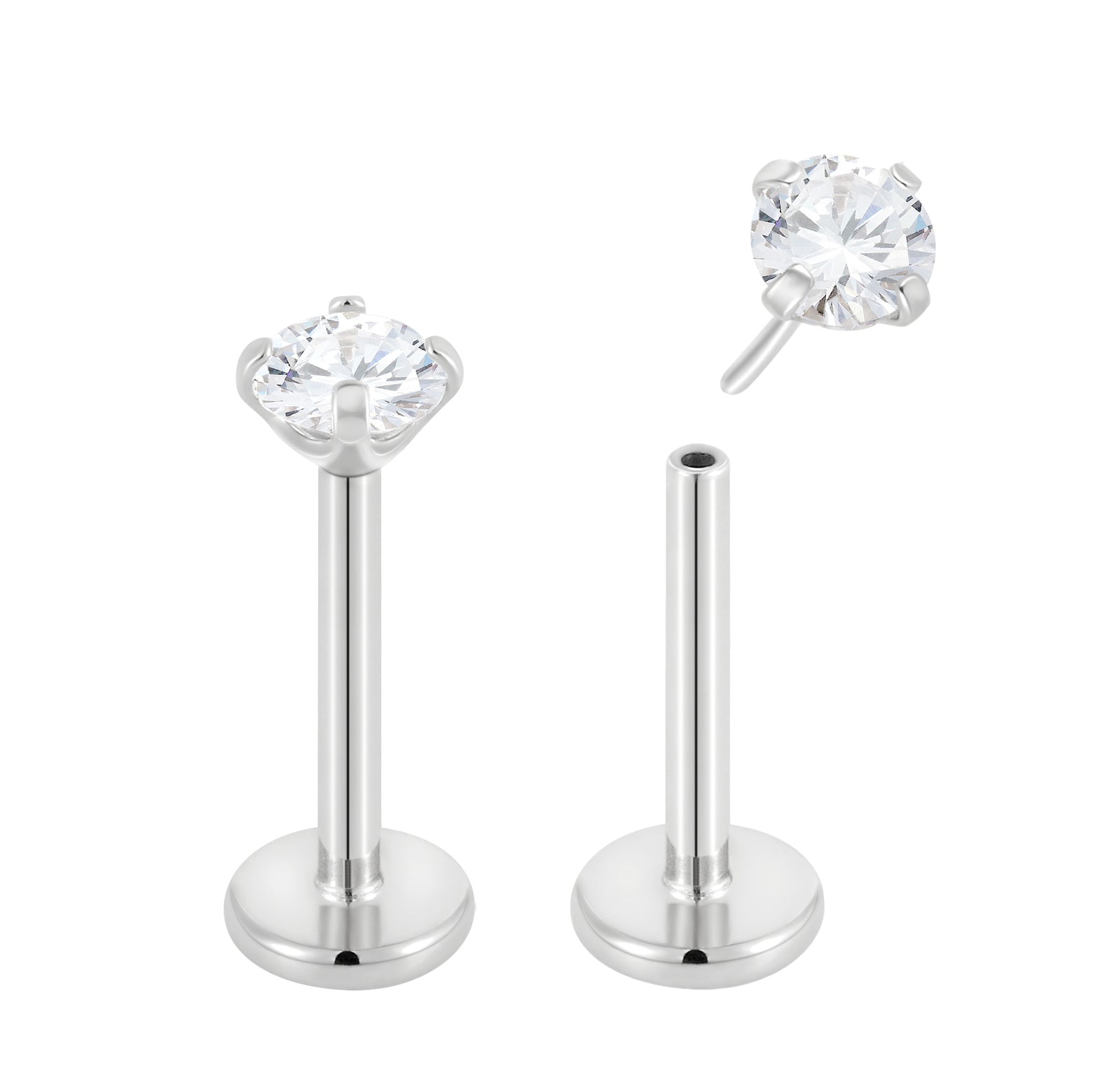 2 Pieces 18G Titanium Threadless Birthstone Gem Labret Tragus Lip Monroe Nose Stud 8mm - Pierced Koala