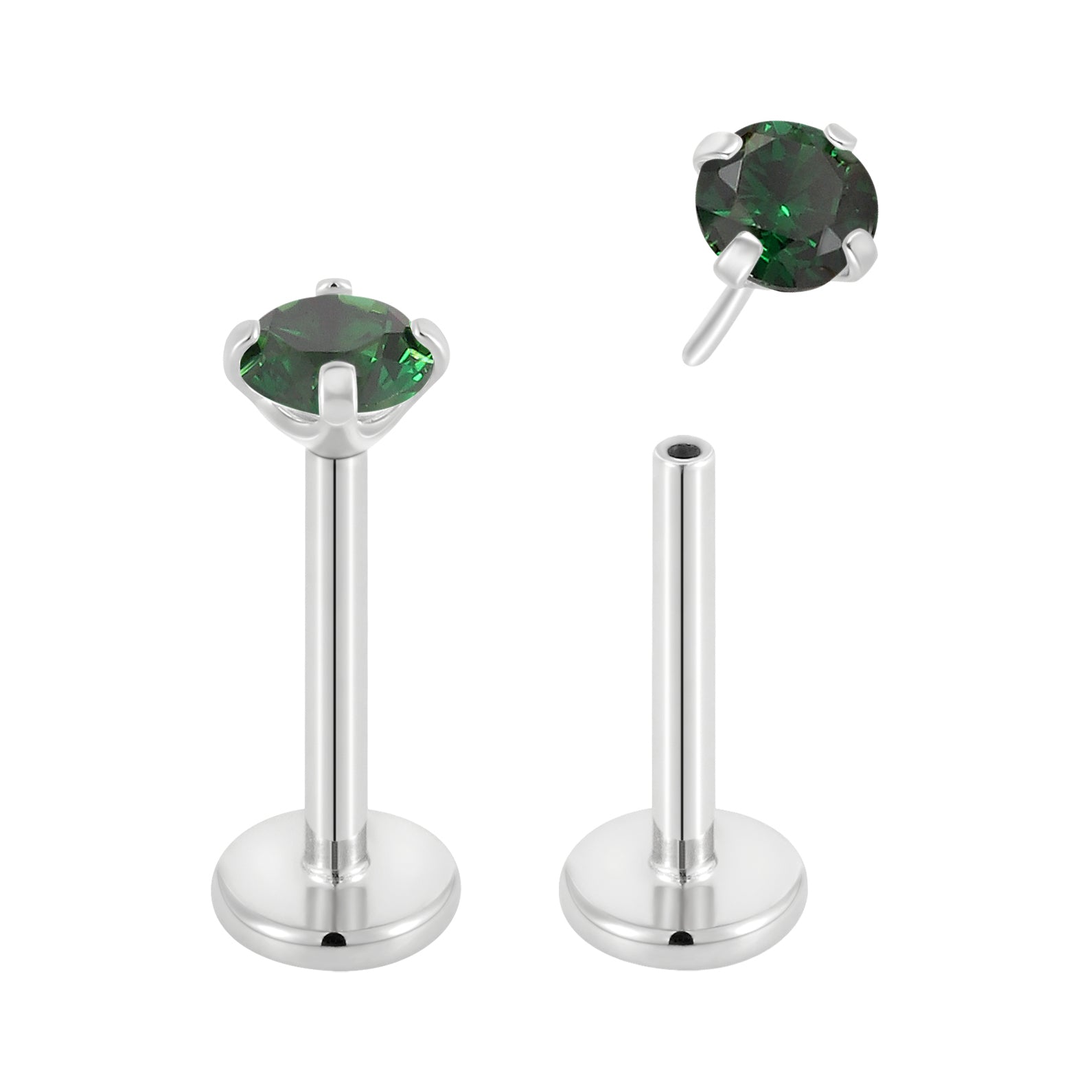 2 Pieces 18G Titanium Threadless Birthstone Gem Labret Tragus Lip Monroe Nose Stud 8mm - Pierced Koala