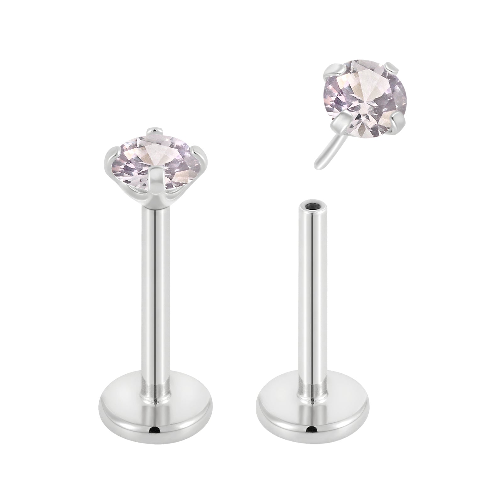 2 Pieces 18G Titanium Threadless Birthstone Gem Labret Tragus Lip Monroe Nose Stud 8mm - Pierced Koala