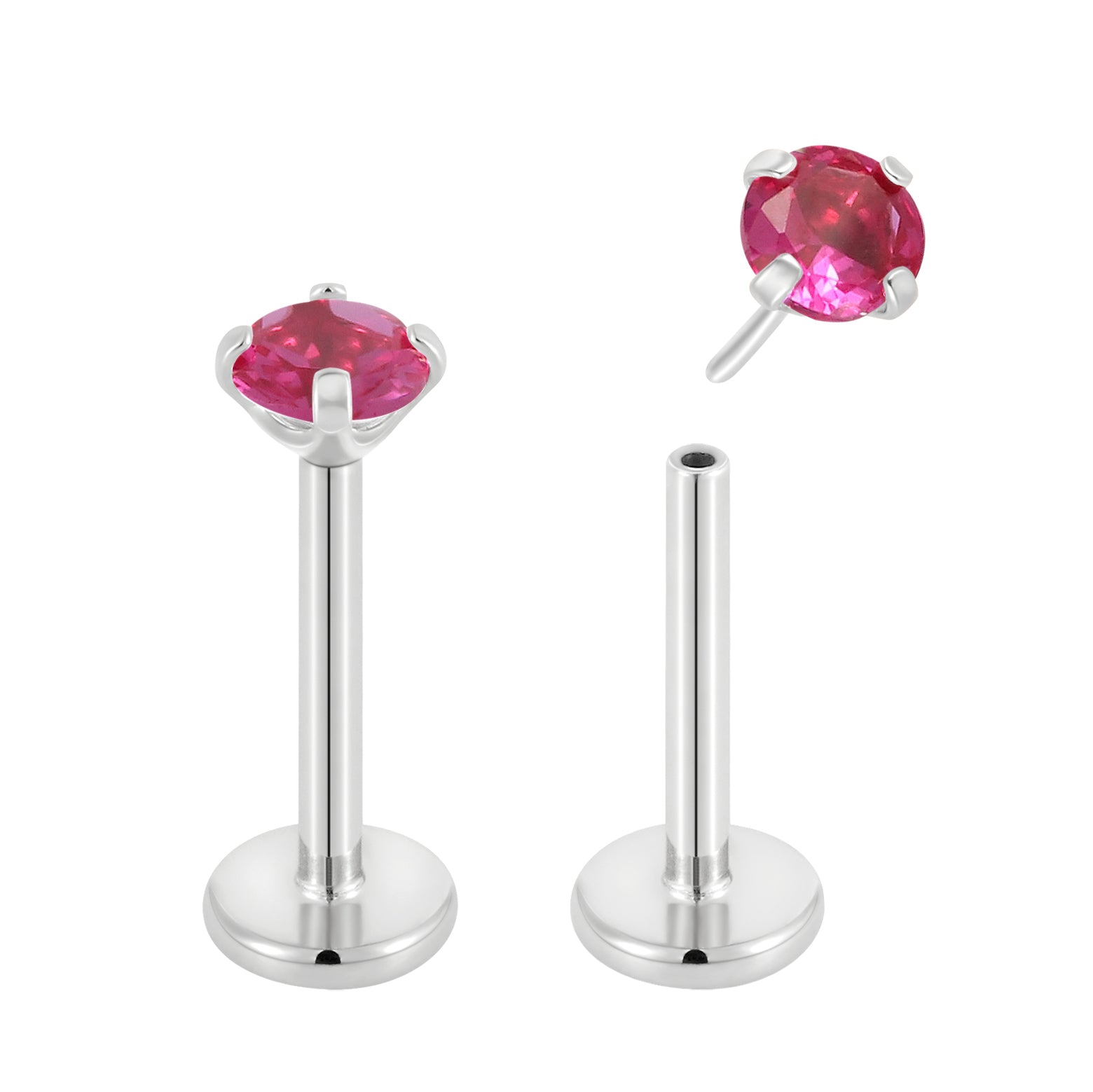 2 Pieces 18G Titanium Threadless Birthstone Gem Labret Tragus Lip Monroe Nose Stud 8mm - Pierced Koala