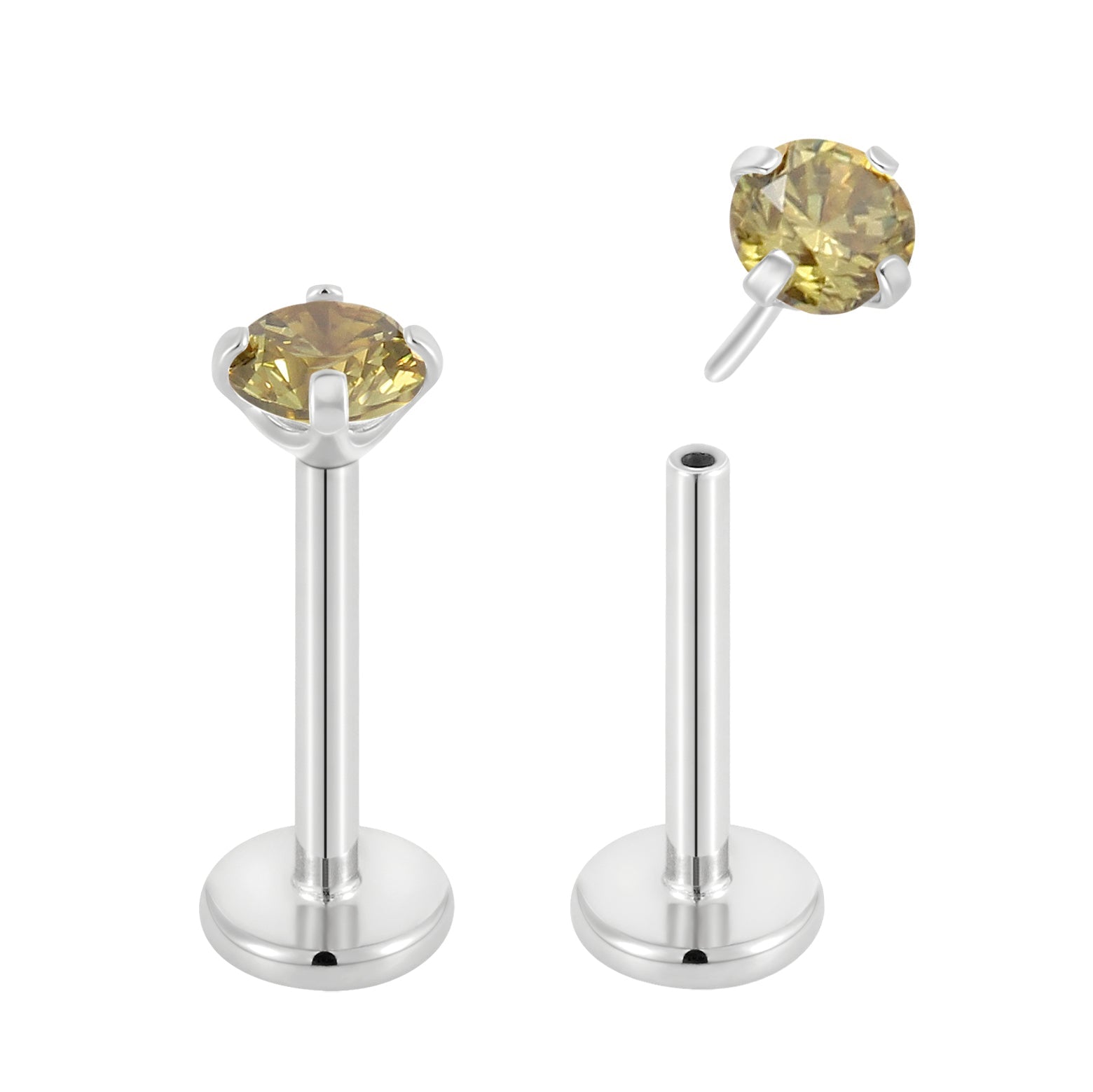 2 Pieces 18G Titanium Threadless Birthstone Gem Labret Tragus Lip Monroe Nose Stud 8mm - Pierced Koala
