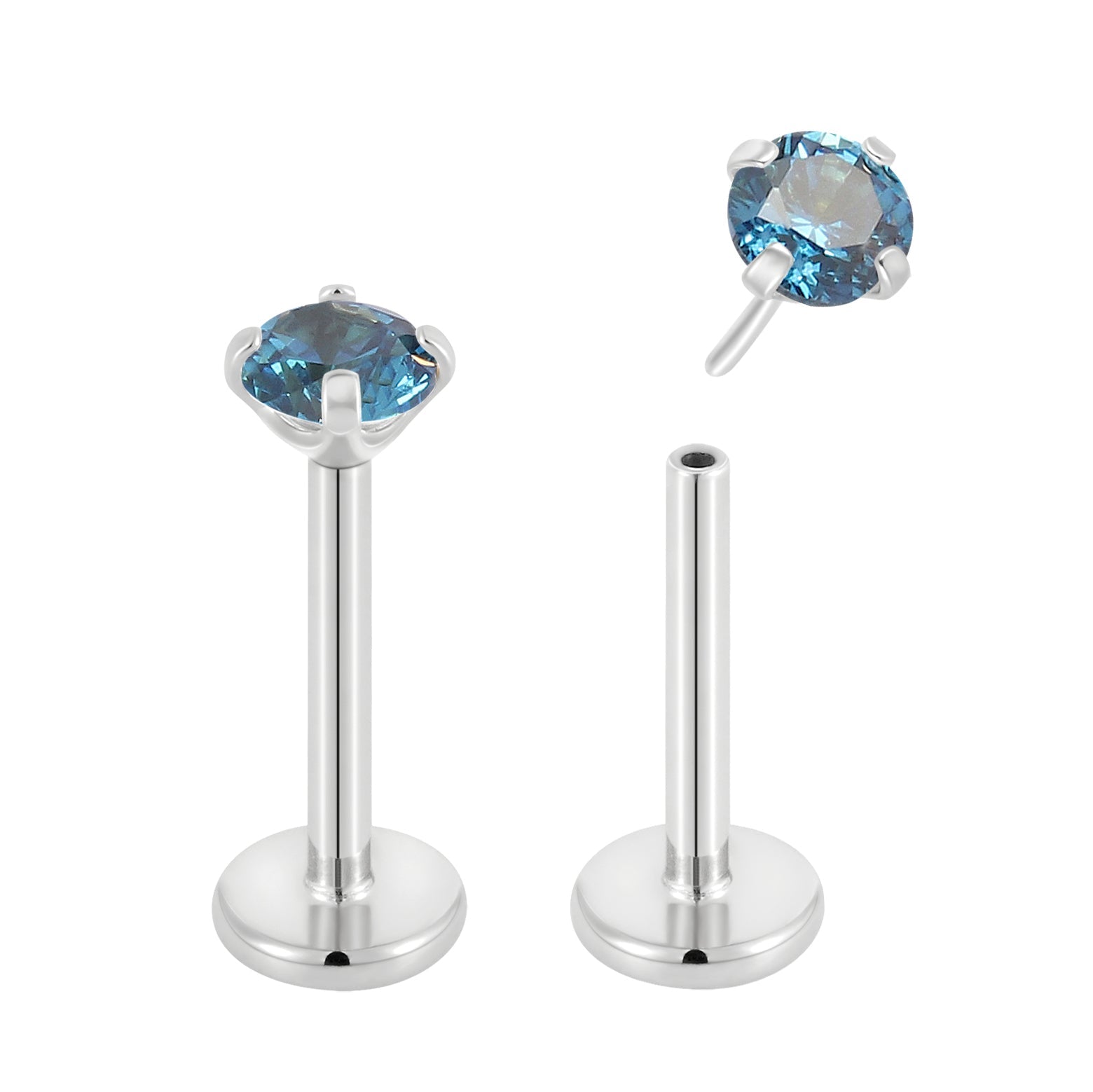 2 Pieces 18G Titanium Threadless Birthstone Gem Labret Tragus Lip Monroe Nose Stud 8mm - Pierced Koala