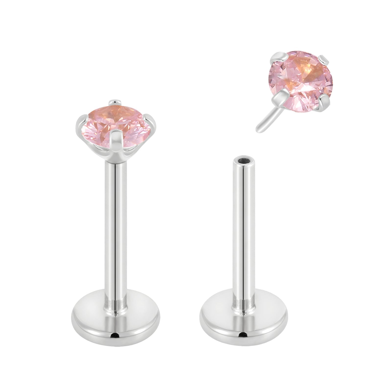 2 Pieces 18G Titanium Threadless Birthstone Gem Labret Tragus Lip Monroe Nose Stud 8mm - Pierced Koala