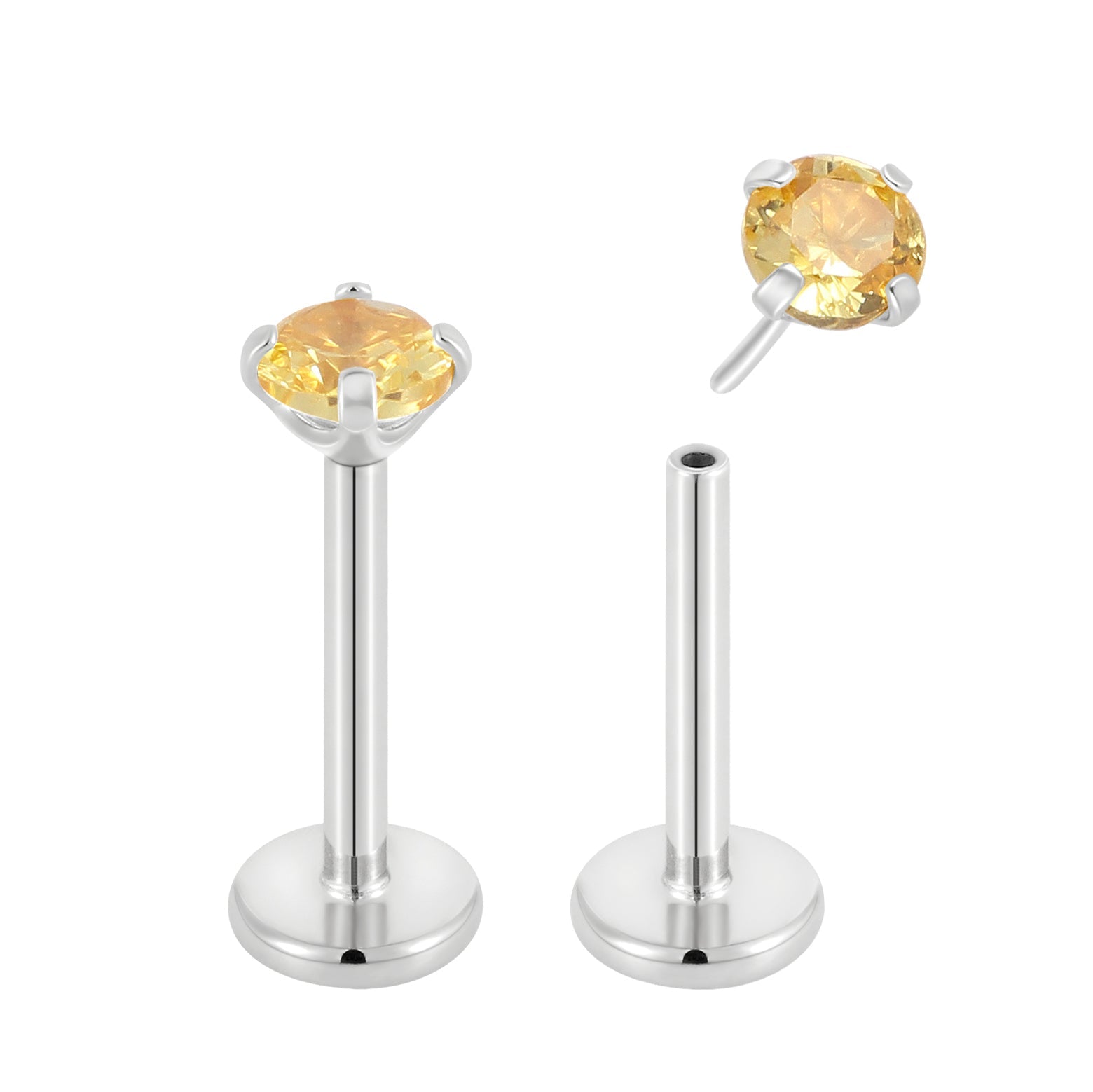 2 Pieces 18G Titanium Threadless Birthstone Gem Labret Tragus Lip Monroe Nose Stud 8mm - Pierced Koala
