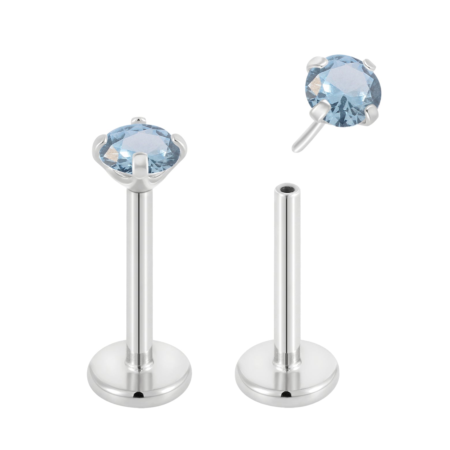 2 Pieces 18G Titanium Threadless Birthstone Gem Labret Tragus Lip Monroe Nose Stud 8mm - Pierced Koala