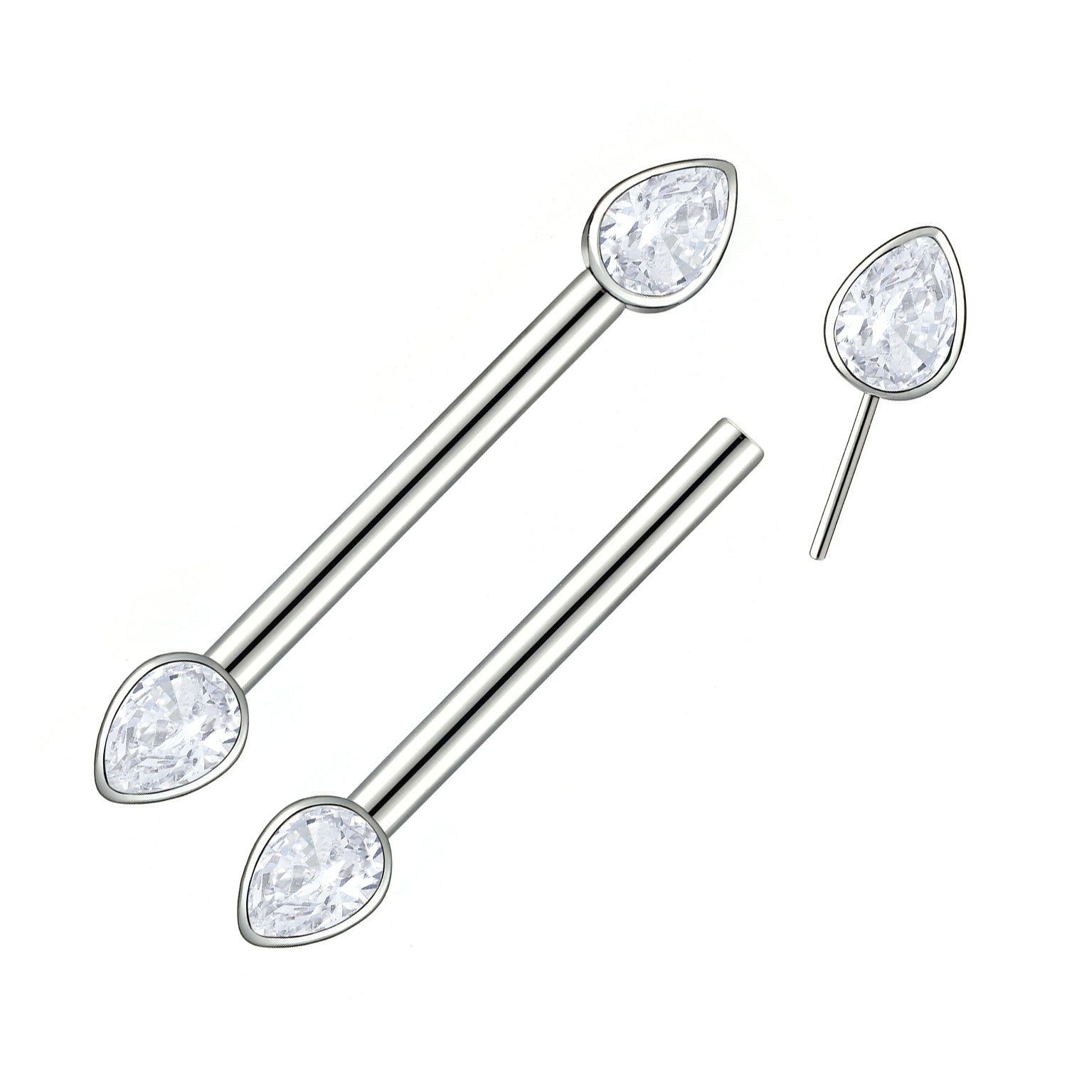 Threadless Gem Nipple Barbell 2pc (Titanium - Plain)