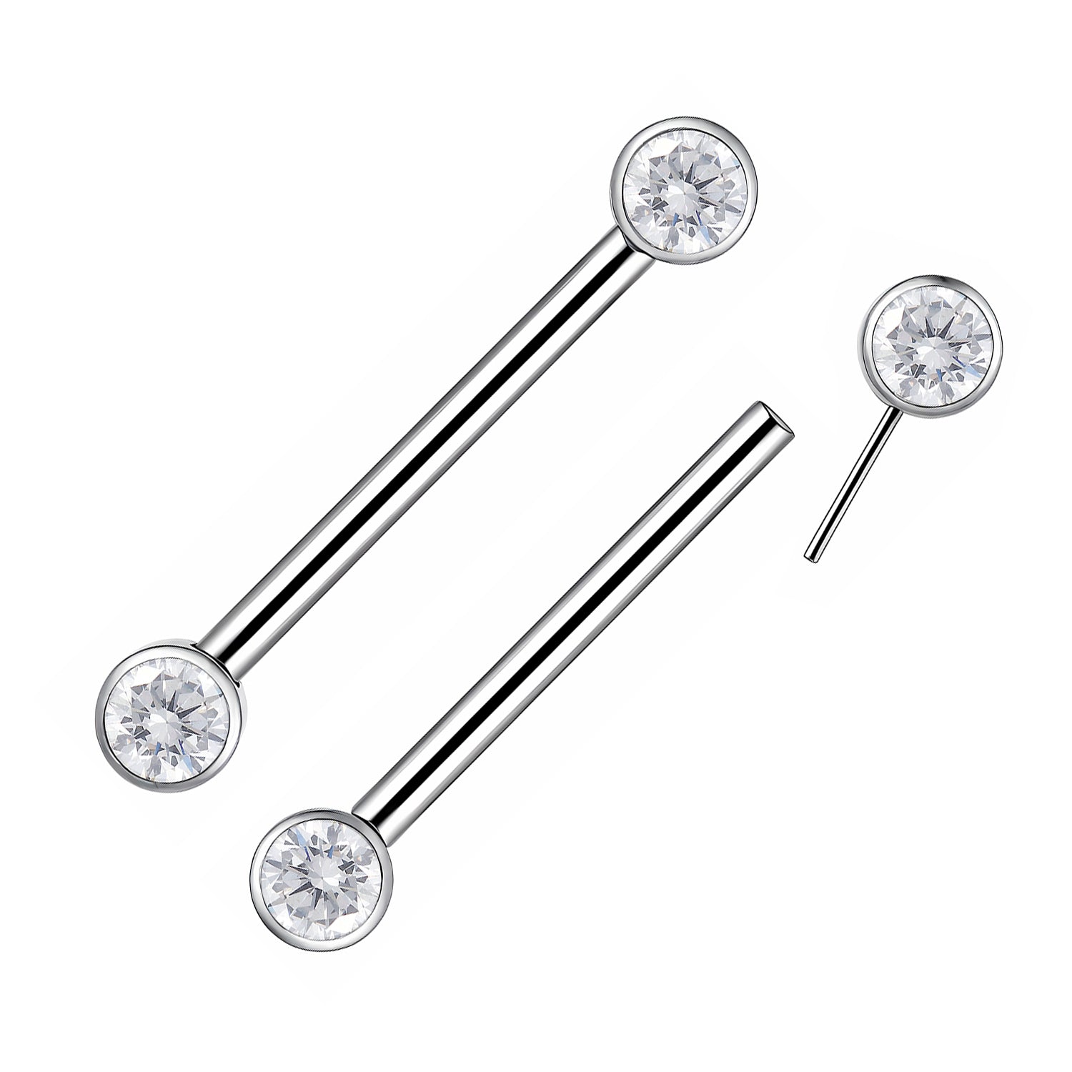 Threadless Gem Nipple Barbell 2pc (Titanium - Plain)
