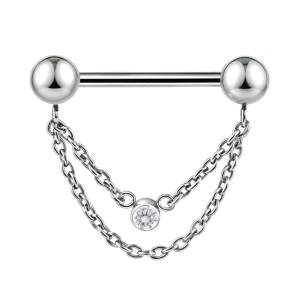 Threadless Gem Chain Nipple Barbell 2pc (Titanium - Plain)