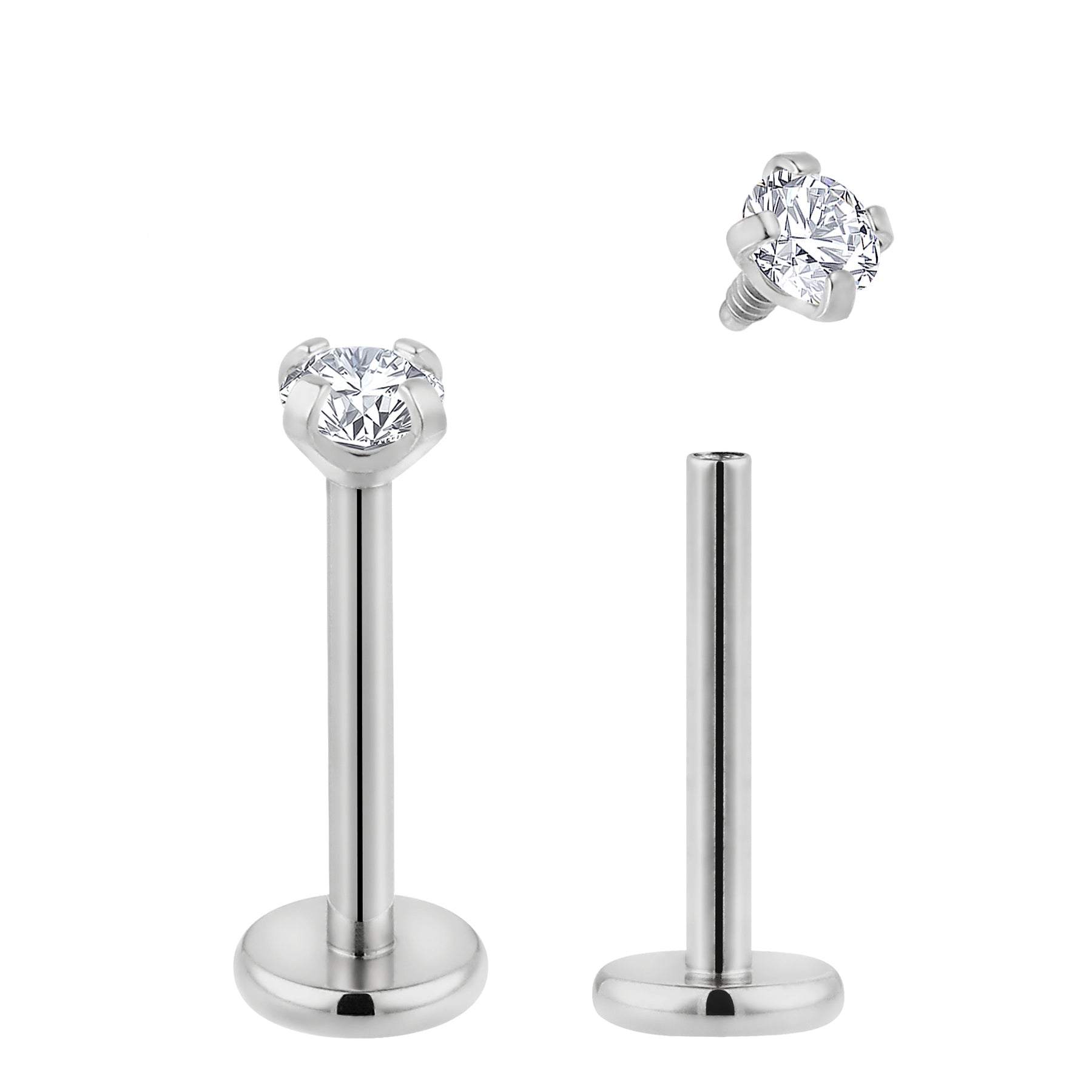 2 Pieces 18G Titanium Internally Threaded Gem Labret Tragus Lip Monroe Nose Stud 6mm-8mm - Pierced Koala
