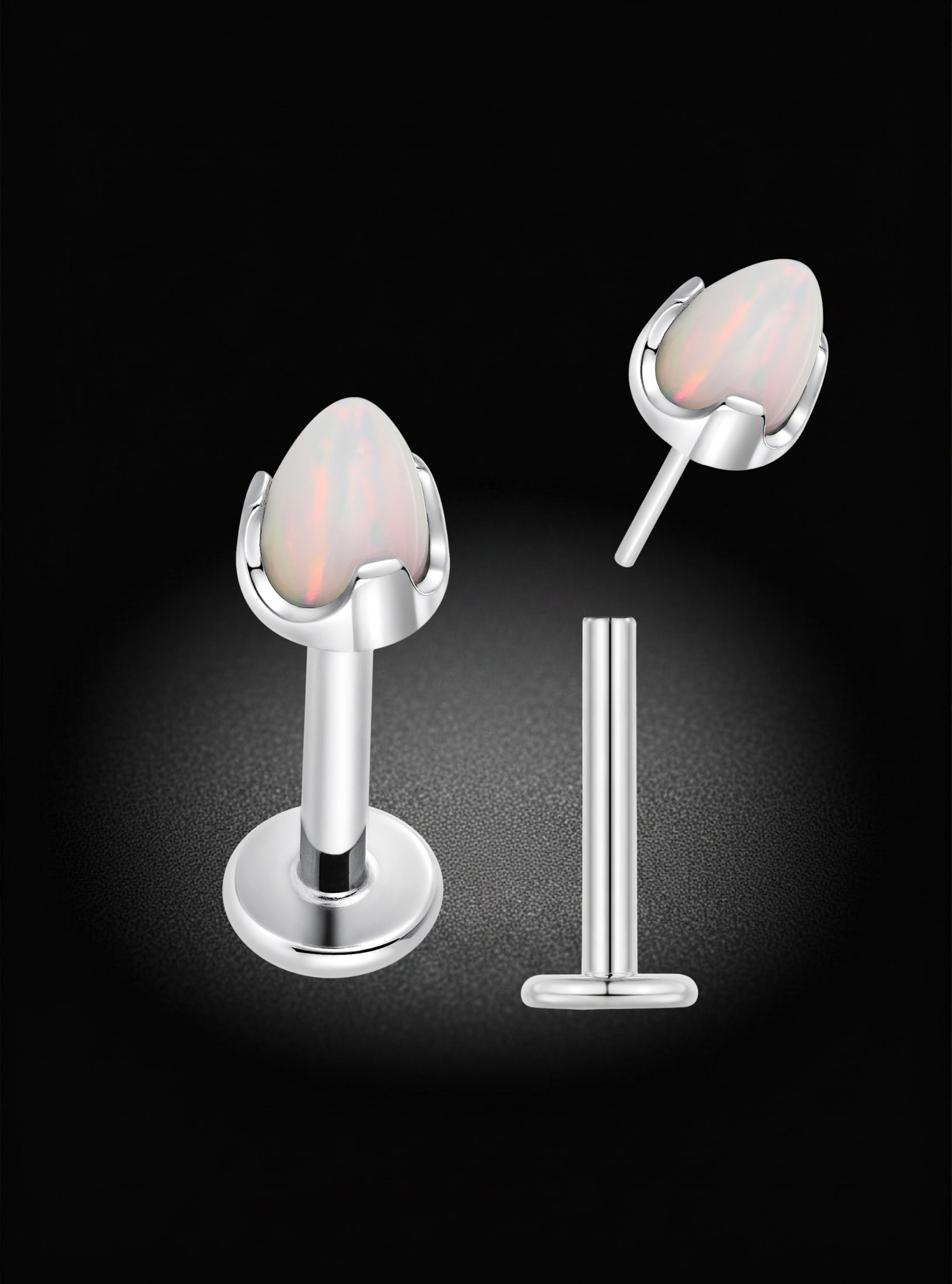 G23 Titanium Threadless Gem Labret | 16G Flat Back Stud | 2pc (Titanium - Plain)